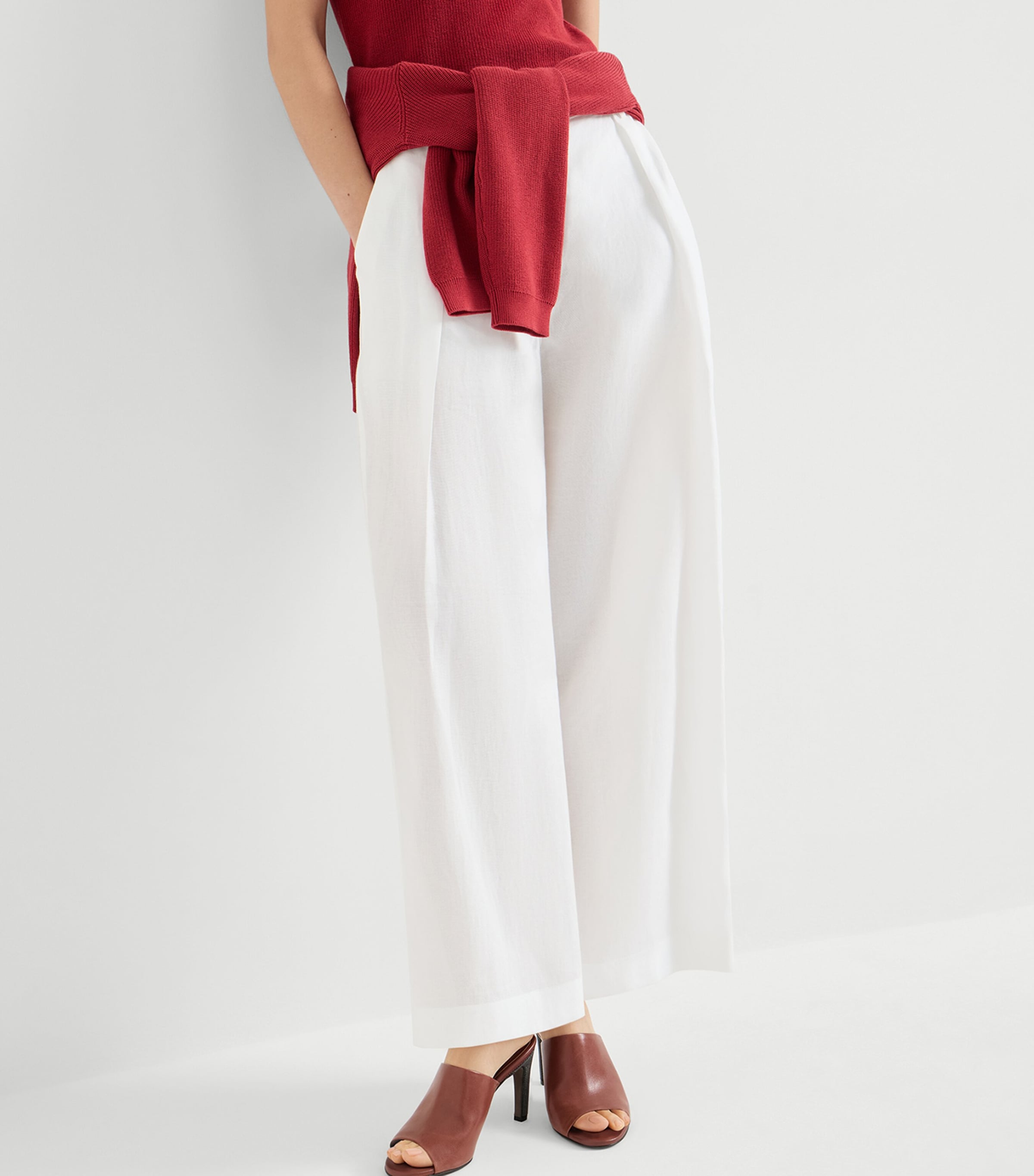 Brunello Cucinelli Womens Cotton Pleated Wide-Leg Trousers Image 4
