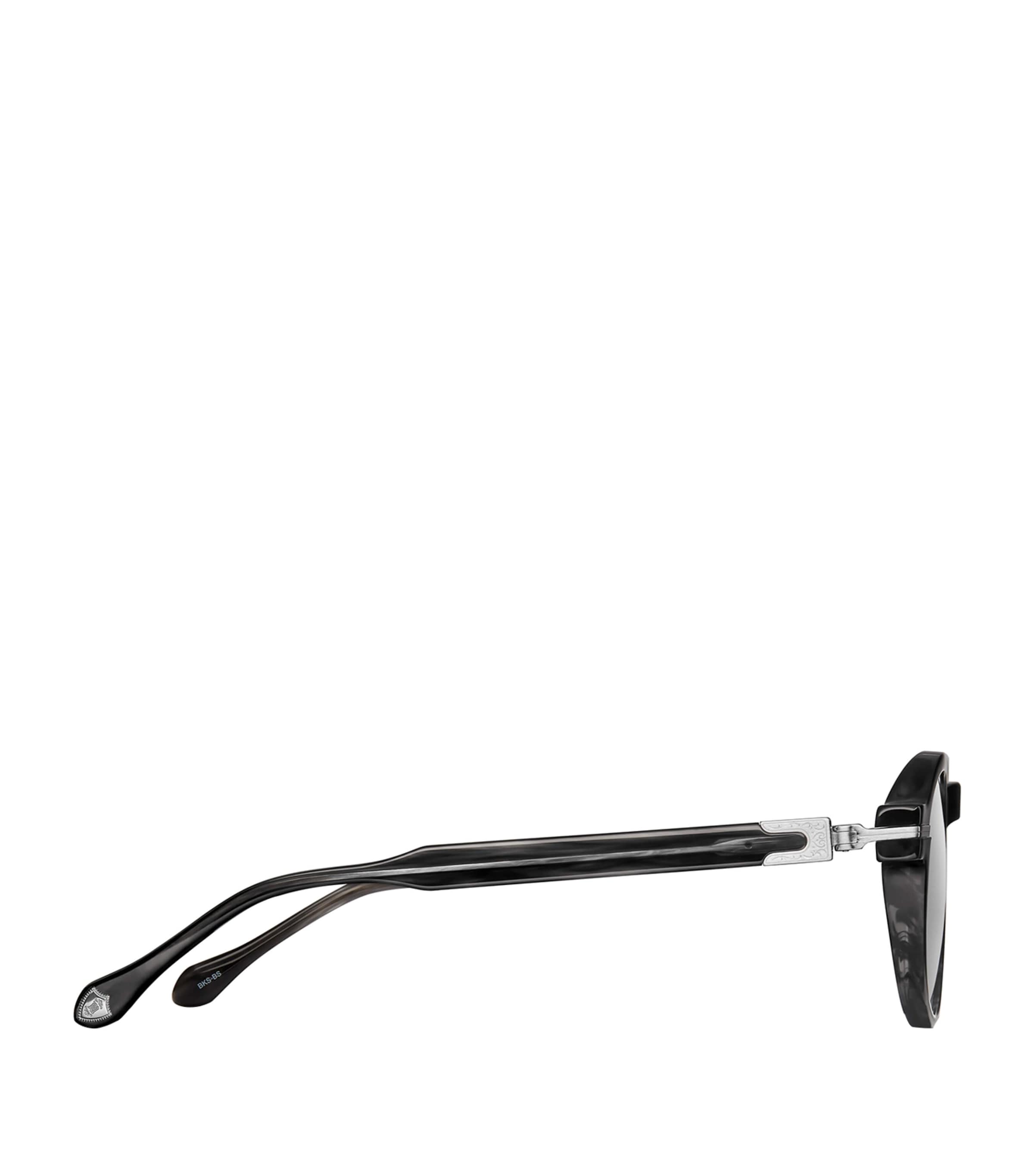 Thick-Frame Round Sunglasses BLK STRIPE/BRUSH SVR Image 2