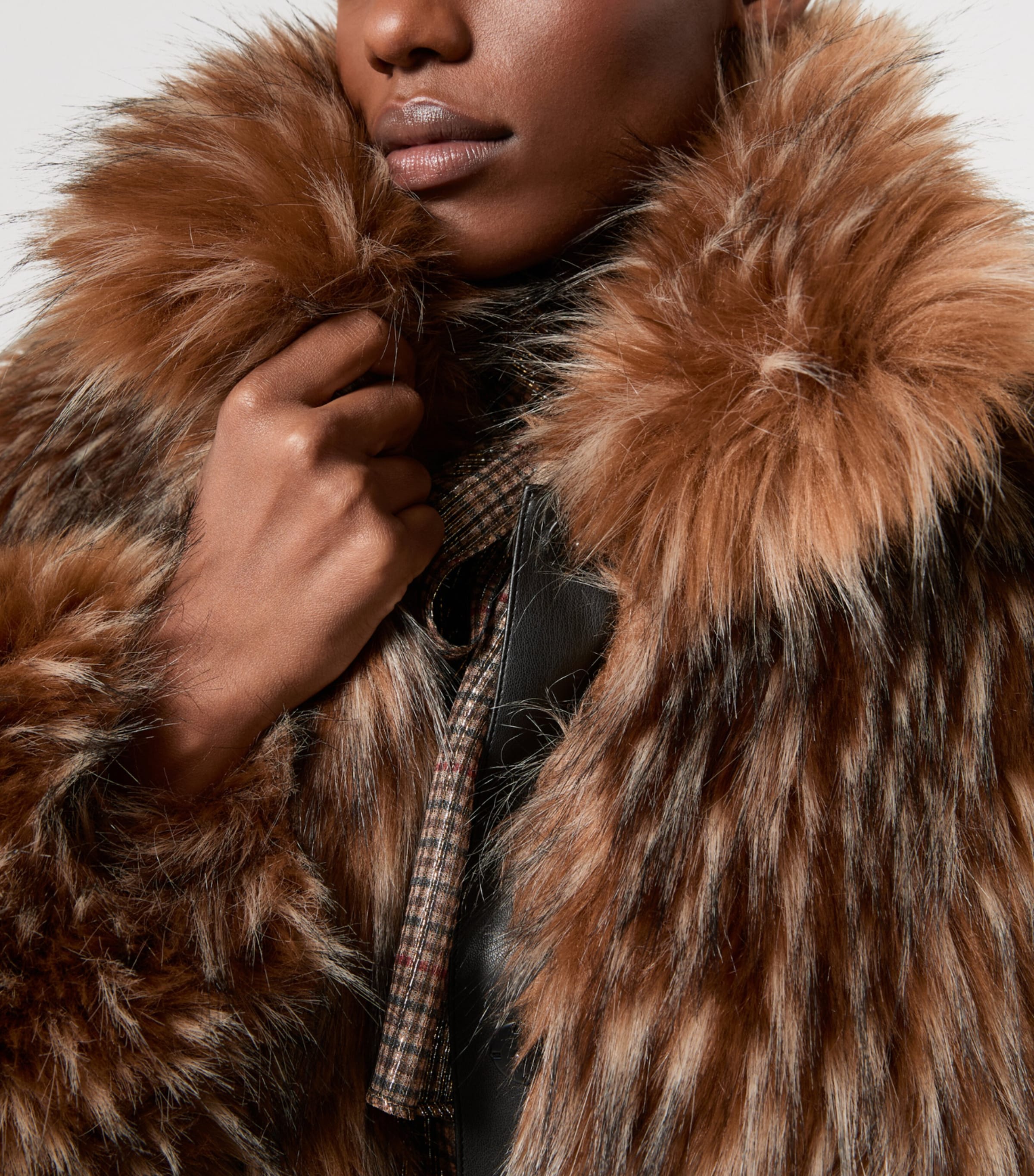 Marina Rinaldi Womens Faux Fur Belted Coat Camel Image 5