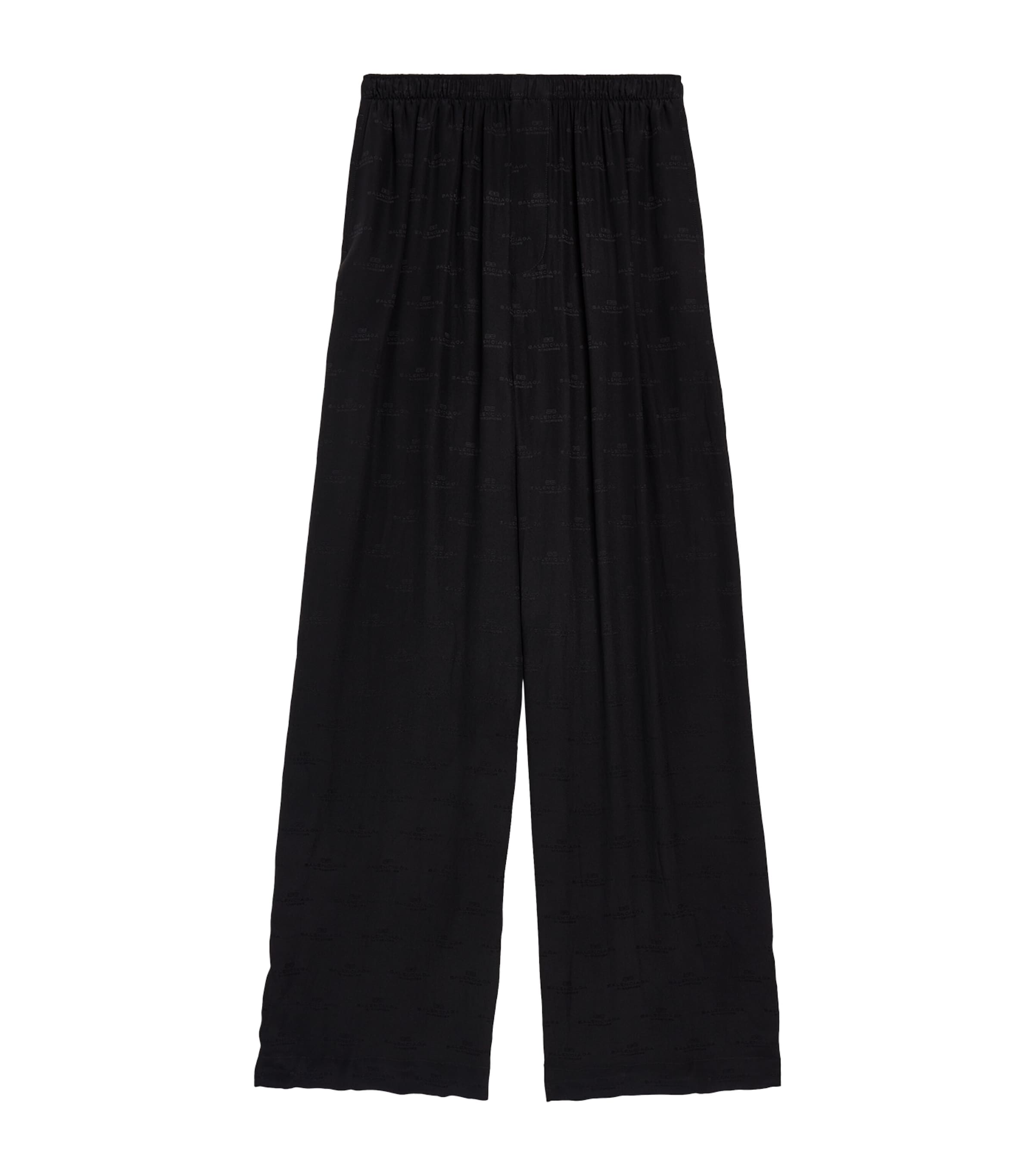 Balenciaga Stencil Logo-print Satin Trousers In Black