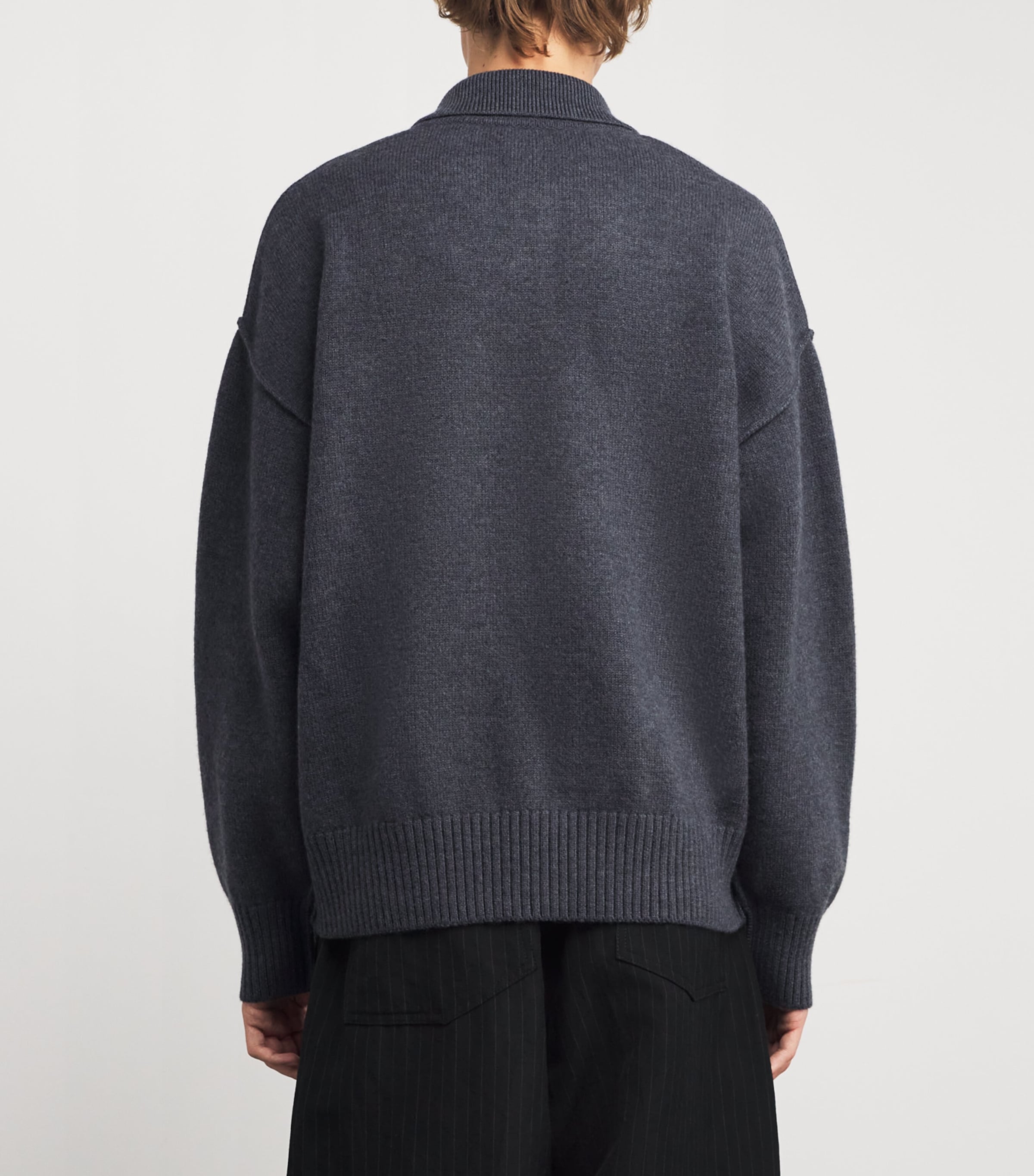 Wool Ami de Coeur Polo Sweater 0504 - GRIS CHINE/ NOIR Image 4