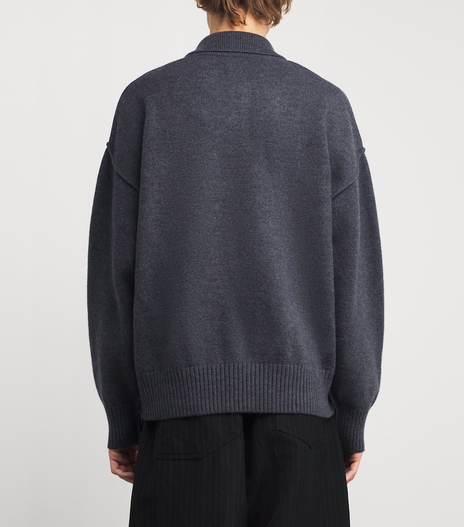 Wool Ami de Coeur Polo Sweater 0504 - GRIS CHINE/ NOIR Image 4