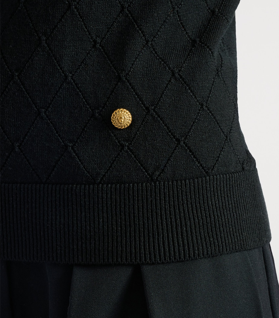 Balmain Womens Virgin Wool Quilted Effect Top Noir Image 6