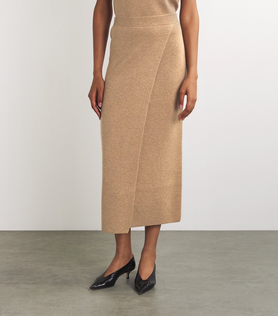 Max Mara Womens Wool-Cashmere Wrap Skirt Hazelnut Brown Image 3