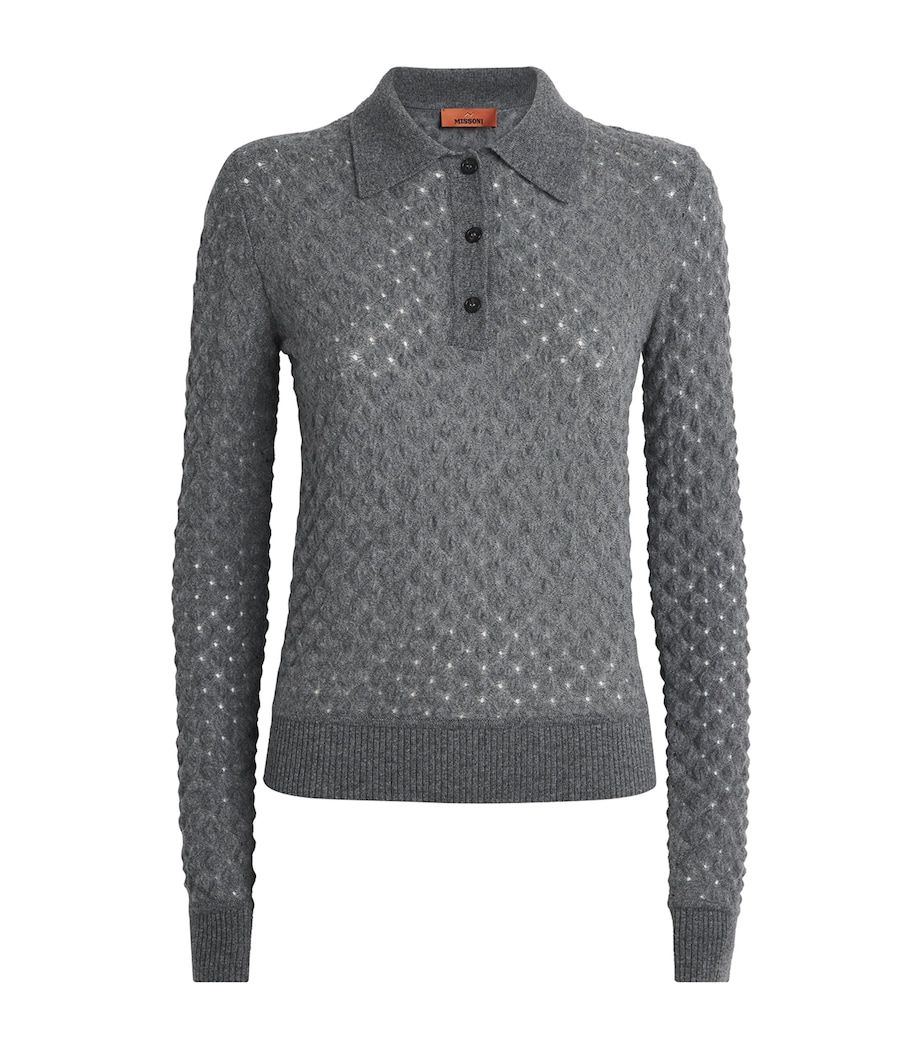 Missoni Womens Cashmere Polo Sweater Medium Grey Image 1