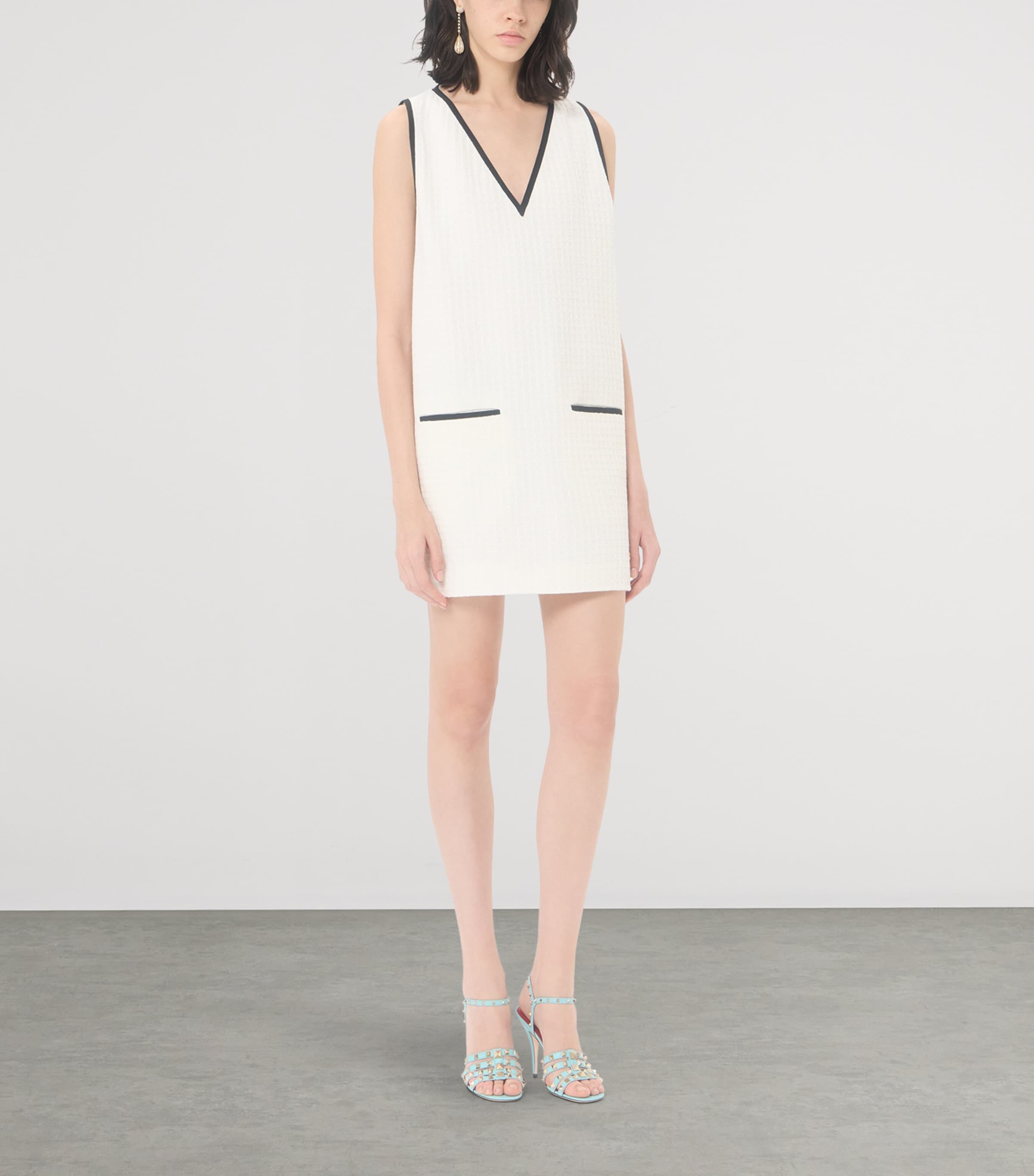 Valentino Womens Cotton Tweed V-Neck Mini Dress Cbj Image 2