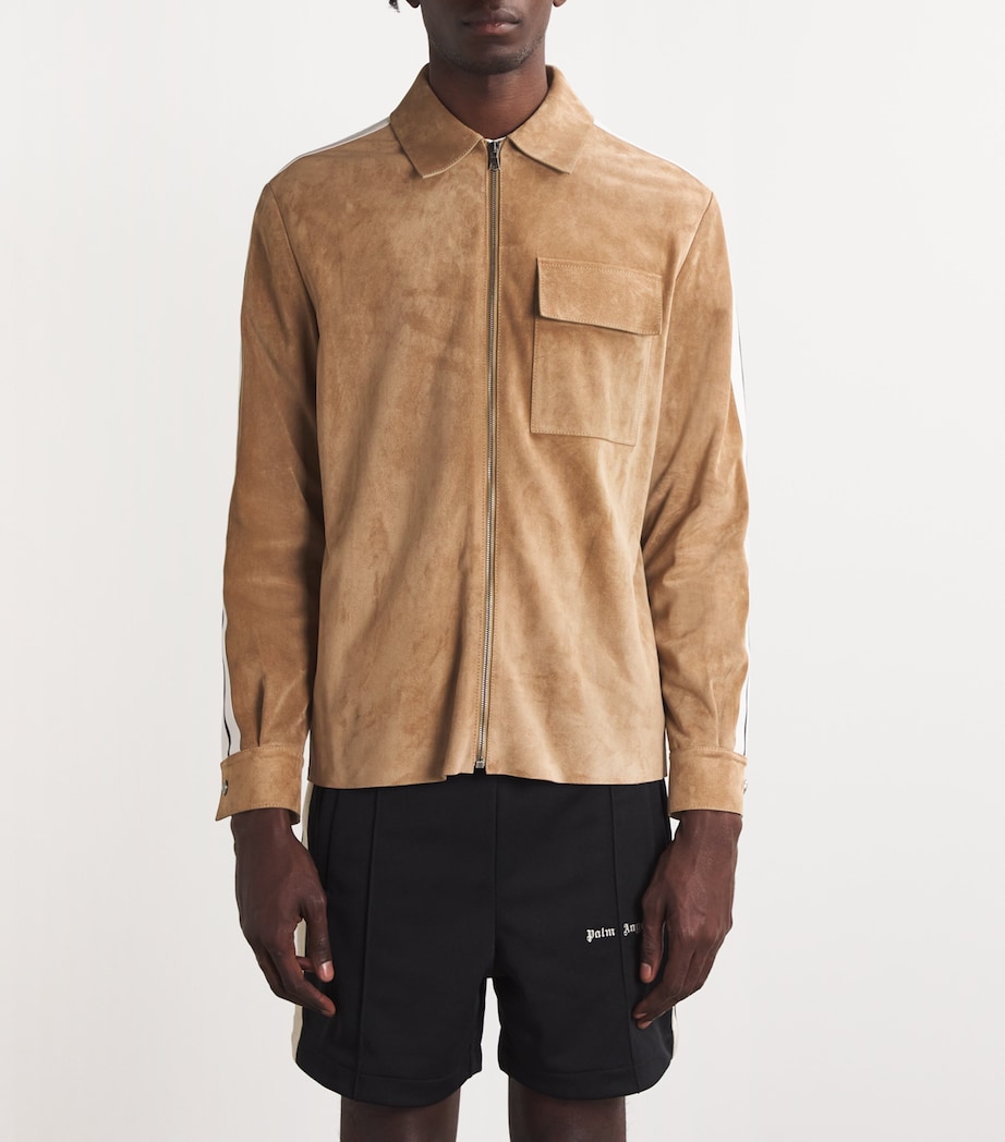 Palm Angels Mens Leather Track-Stripe Overshirt Beige Off White Image 3
