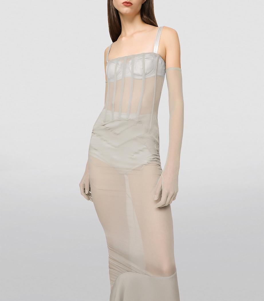 Dolce&Gabbana Womens KIM DOLCE&GABBANA Silk Semi-Sheer Maxi Dress Grey Beige Image 3