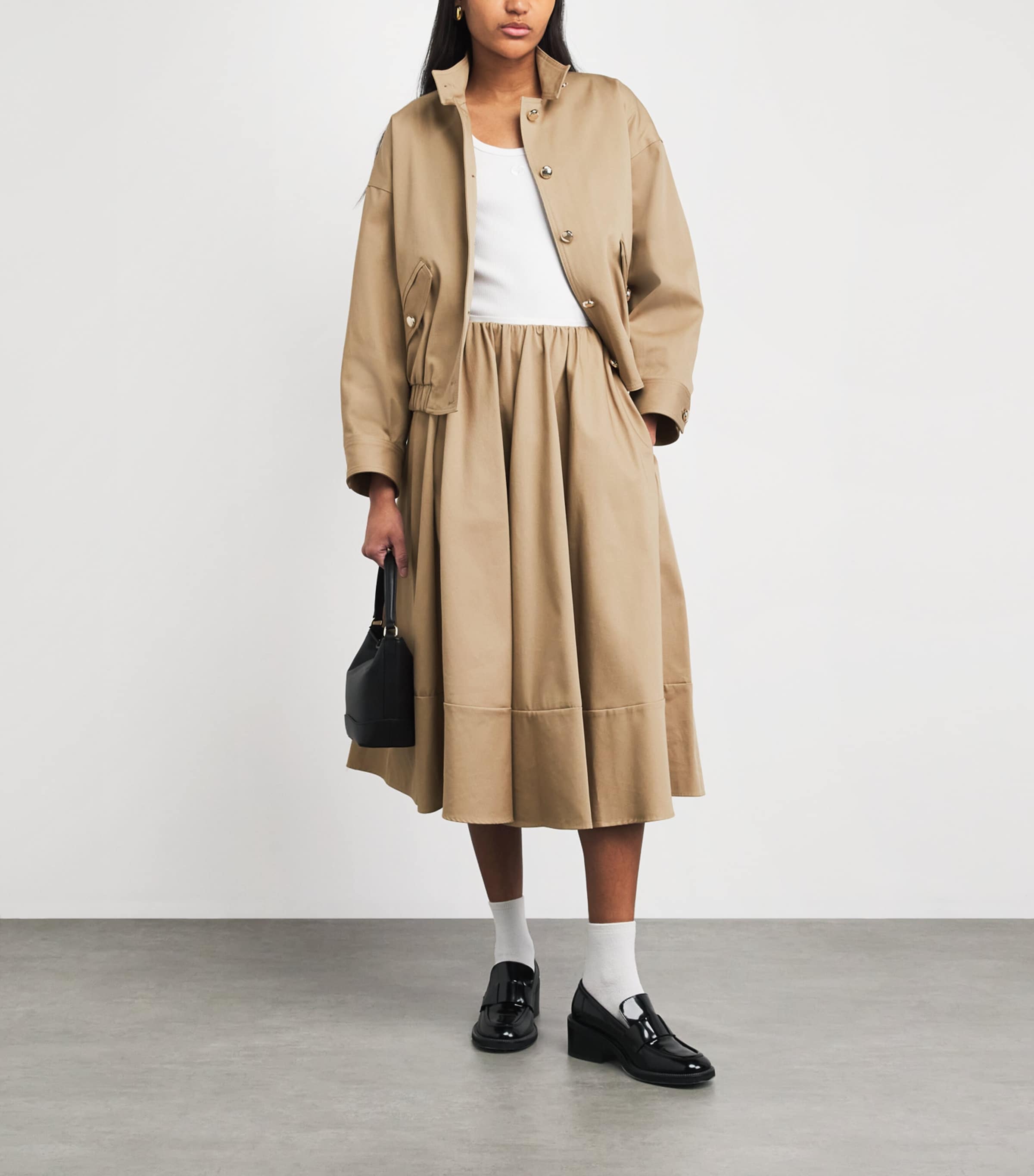 Maje Womens Cotton Pleated Midi Skirt Mastic Beige Image 2