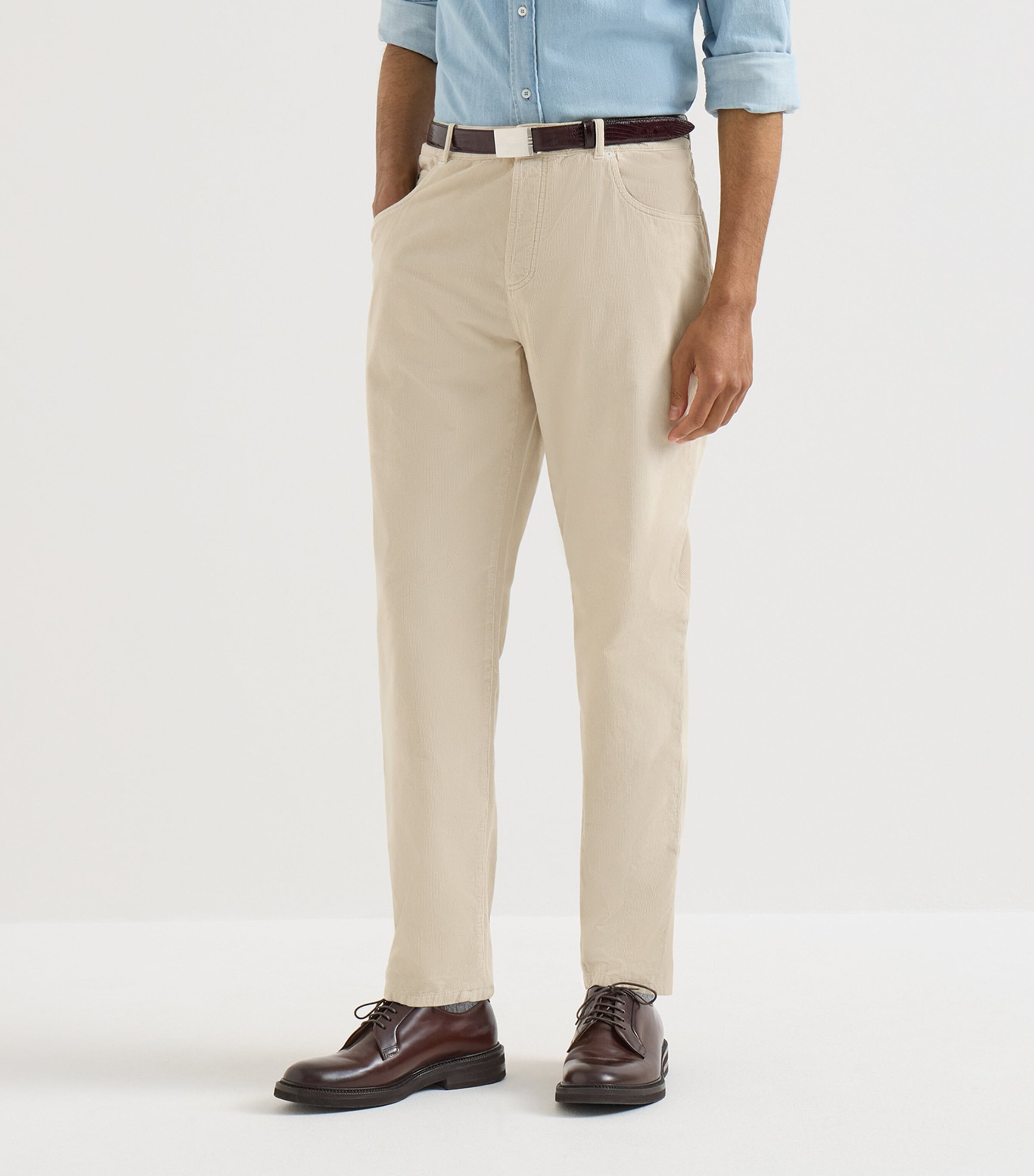 Brunello Cucinelli Mens Cotton Canvas Straight Trousers Sand Image 4
