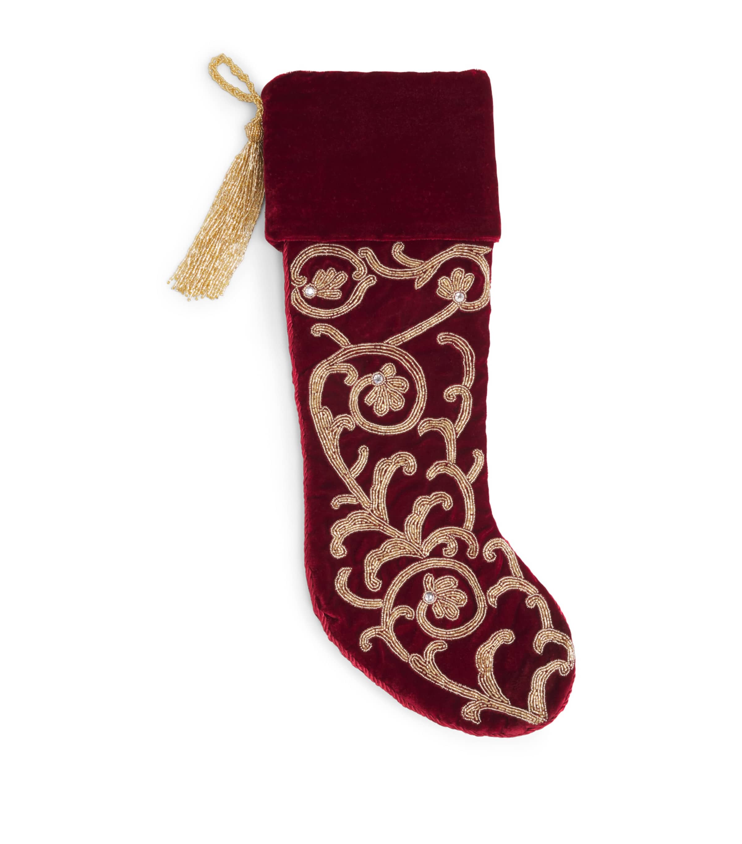 Harrods Velvet Embroidered Stocking Plum/gold Image 1