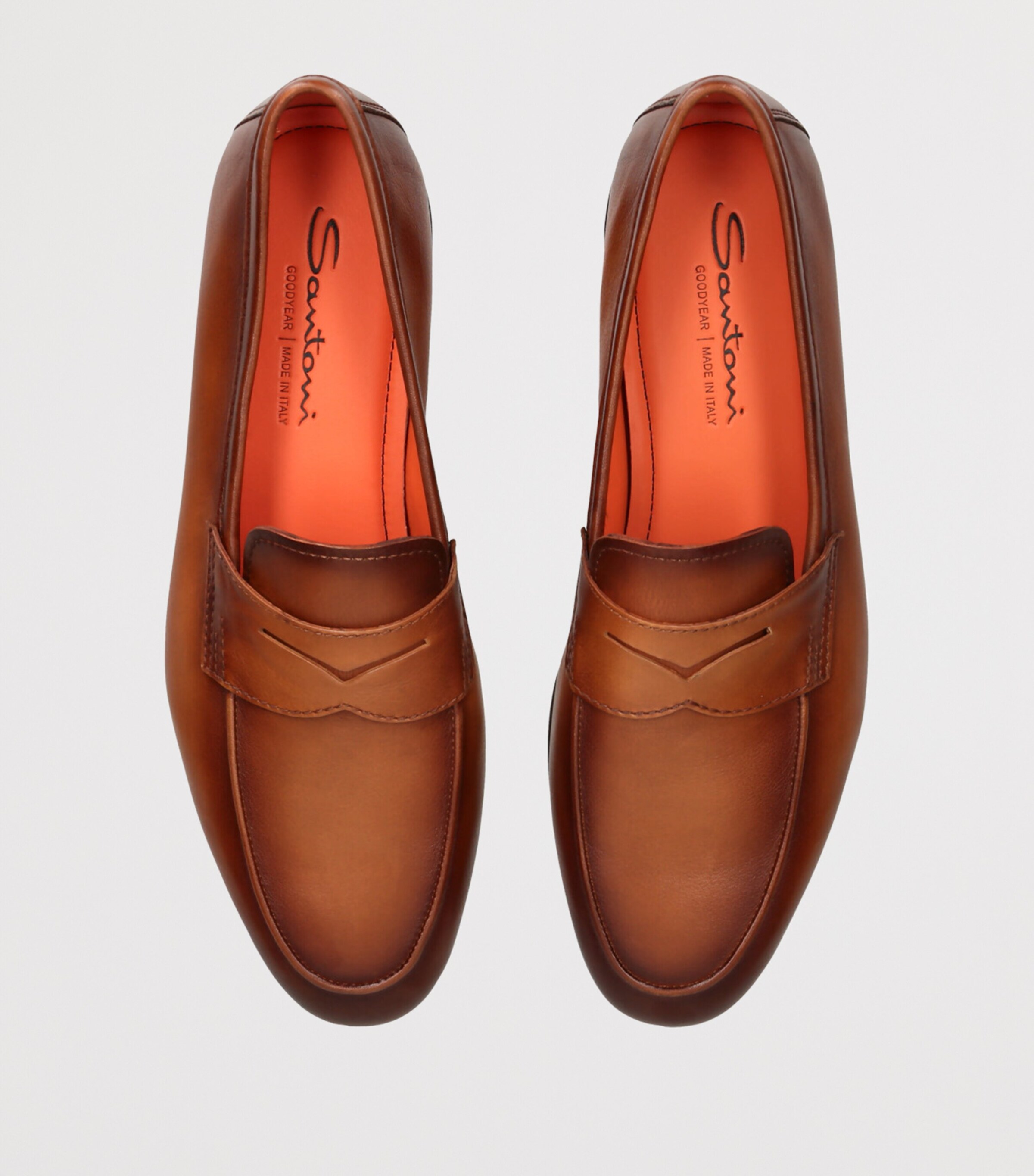 Santoni Mens Leather Carlos Penny Loafers Mid Brown Image 4