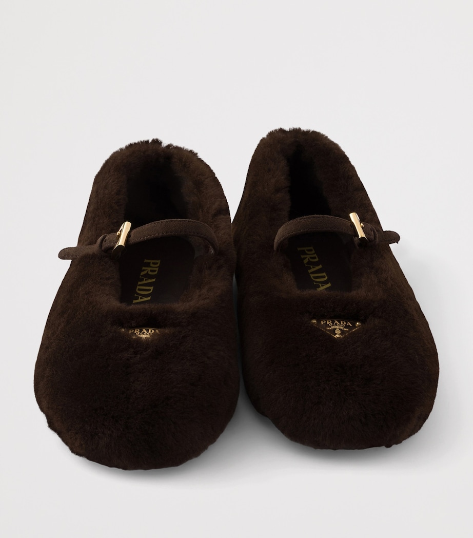 Prada Shearling Ballet Flats Brown Image 6