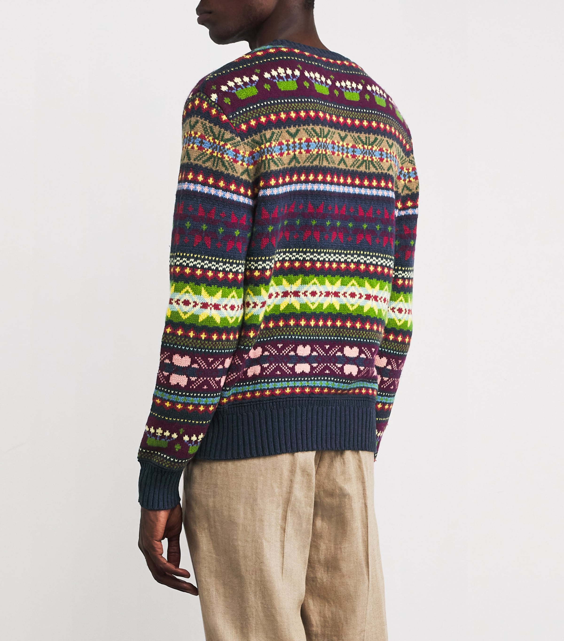 Polo Ralph Lauren Mens Cotton-Wool-Linen Aztec Sweater Blue Image 4