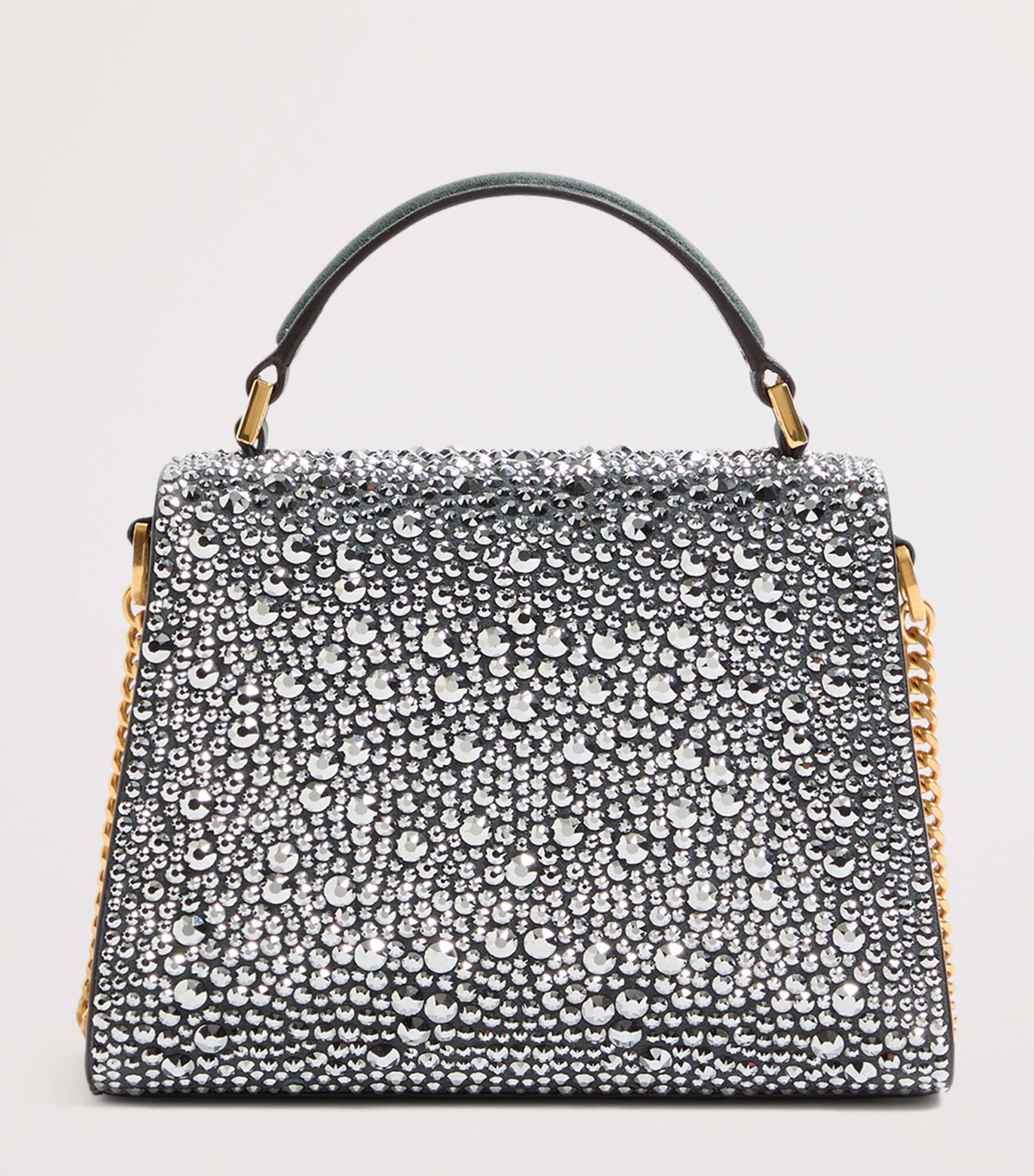 Valentino Garavani Silver Mini Leather Embellished Top-Handle Bag