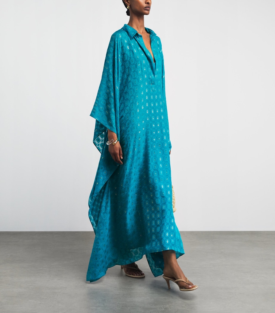 Taller Marmo Womens Silk Ses Illetes Maxi Kaftan Turquoise Image 2