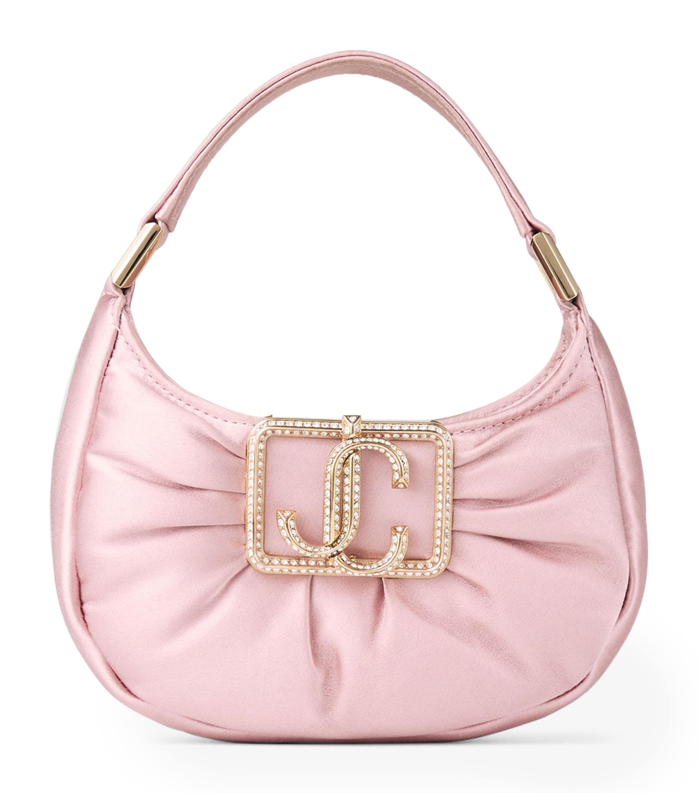 Jimmy Choo Edie Mini Embellished Ruched Satin Shoulder Bag In Rose Gold
