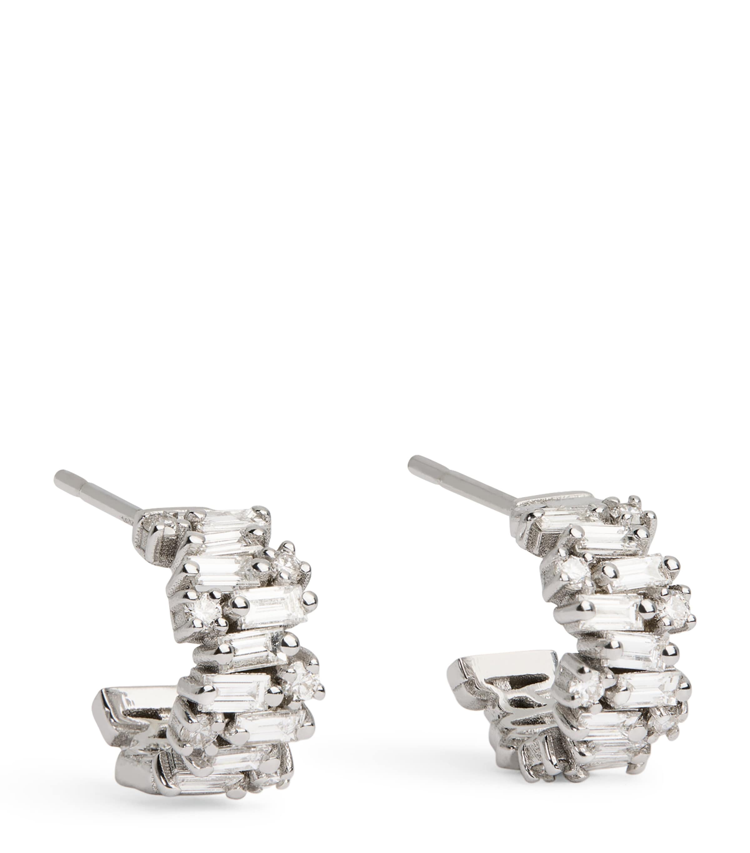 Suzanne Kalan White Gold And Diamond Shimmer Hoop Earrings In Silver