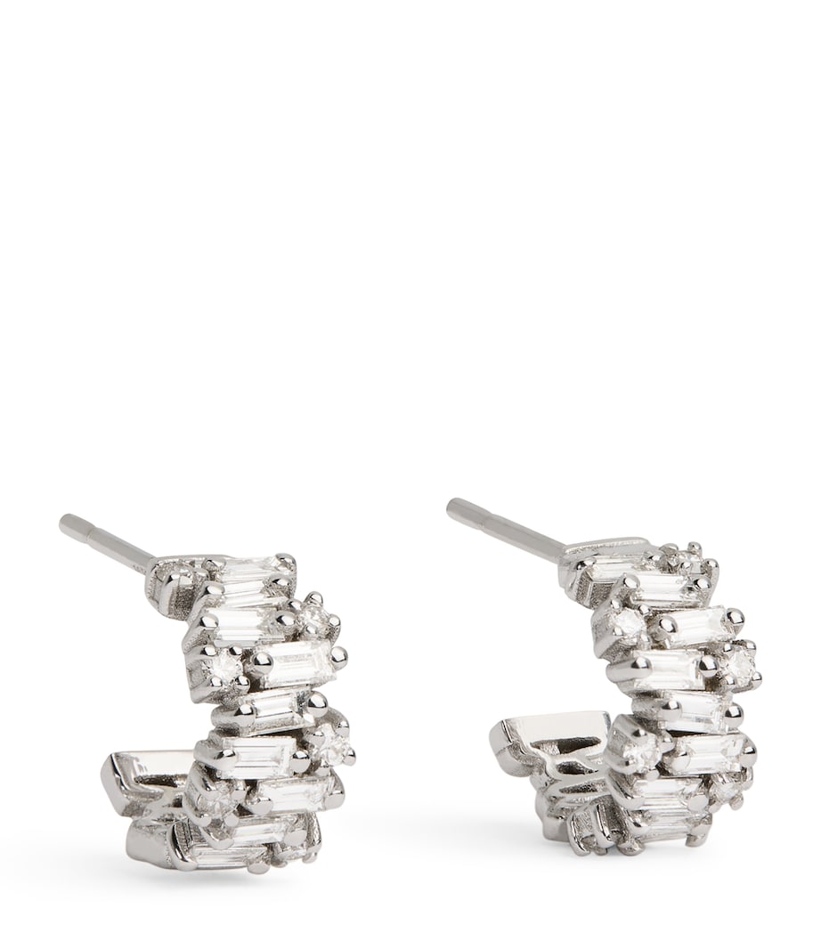 White Gold and Diamond Shimmer Hoop Earrings 18K WG/WD Image 1