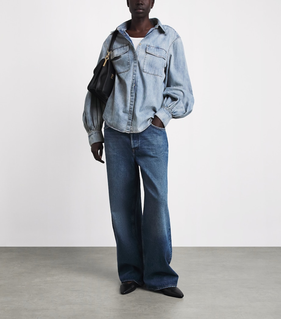7 For All Mankind Womens Denim Shirt Chambray Loft Image 2