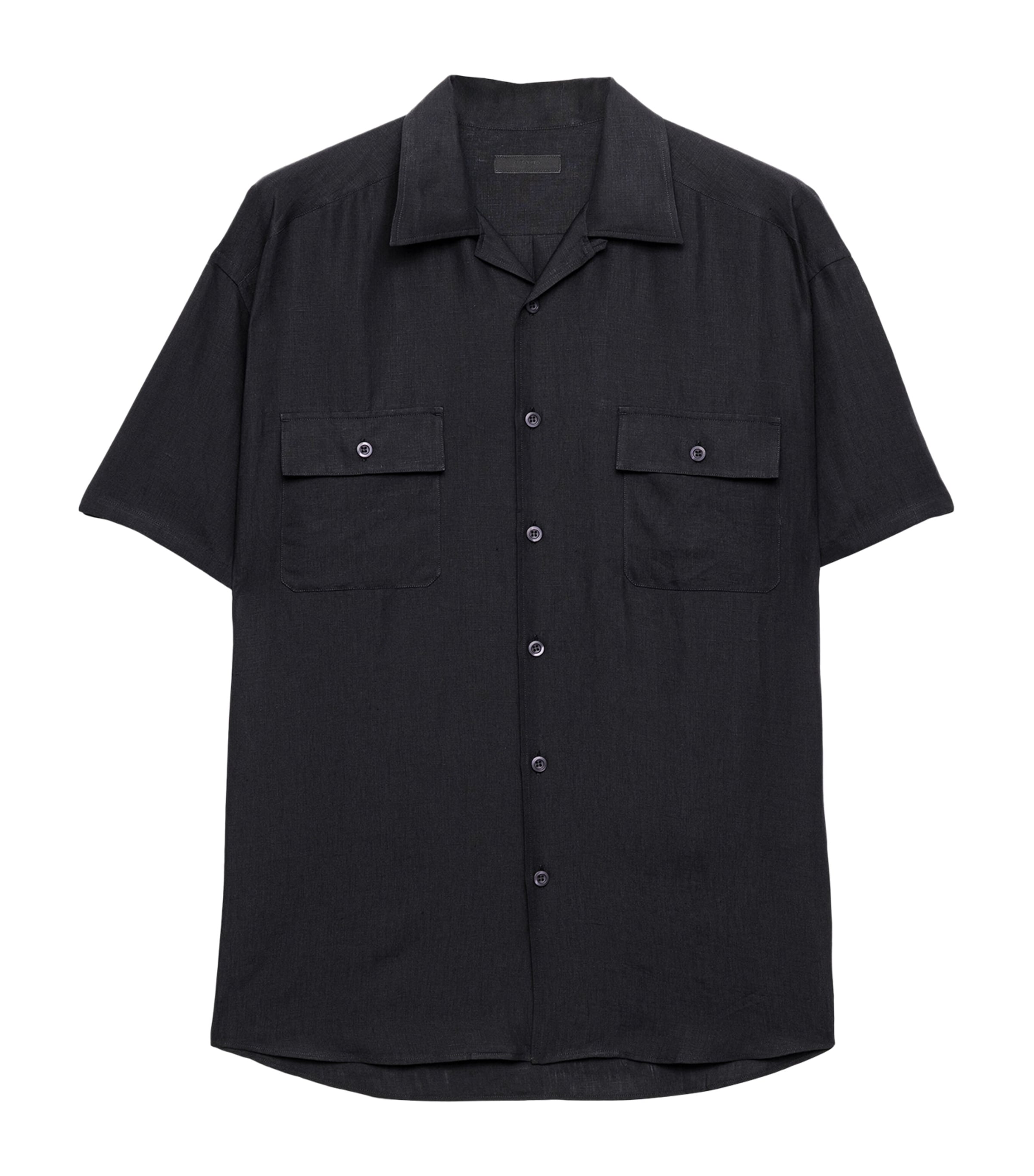 Prada Mens Linen Short-Sleeve Shirt Black Image 1