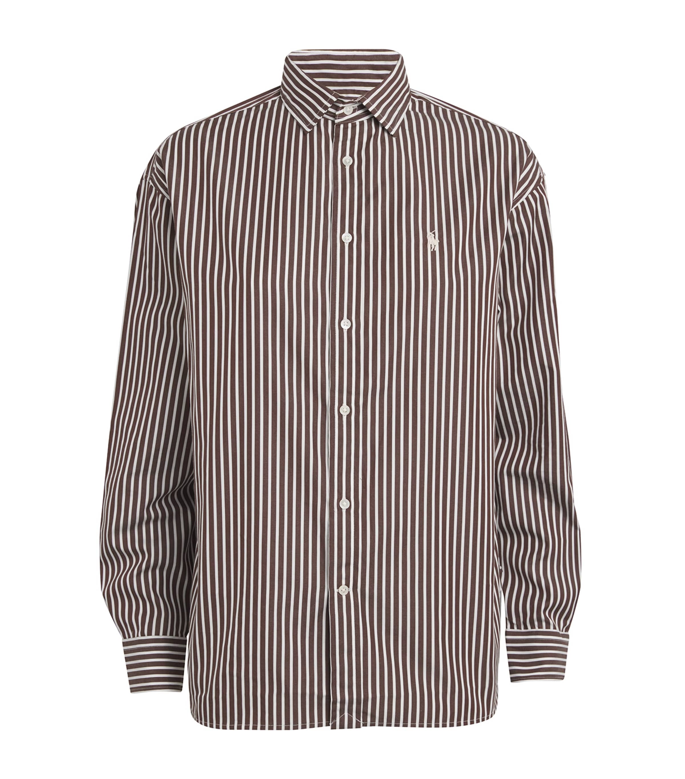 Polo Ralph Lauren Striped Cotton Poplin Blouse With Pointed Collar And Iconic Logo In Multi