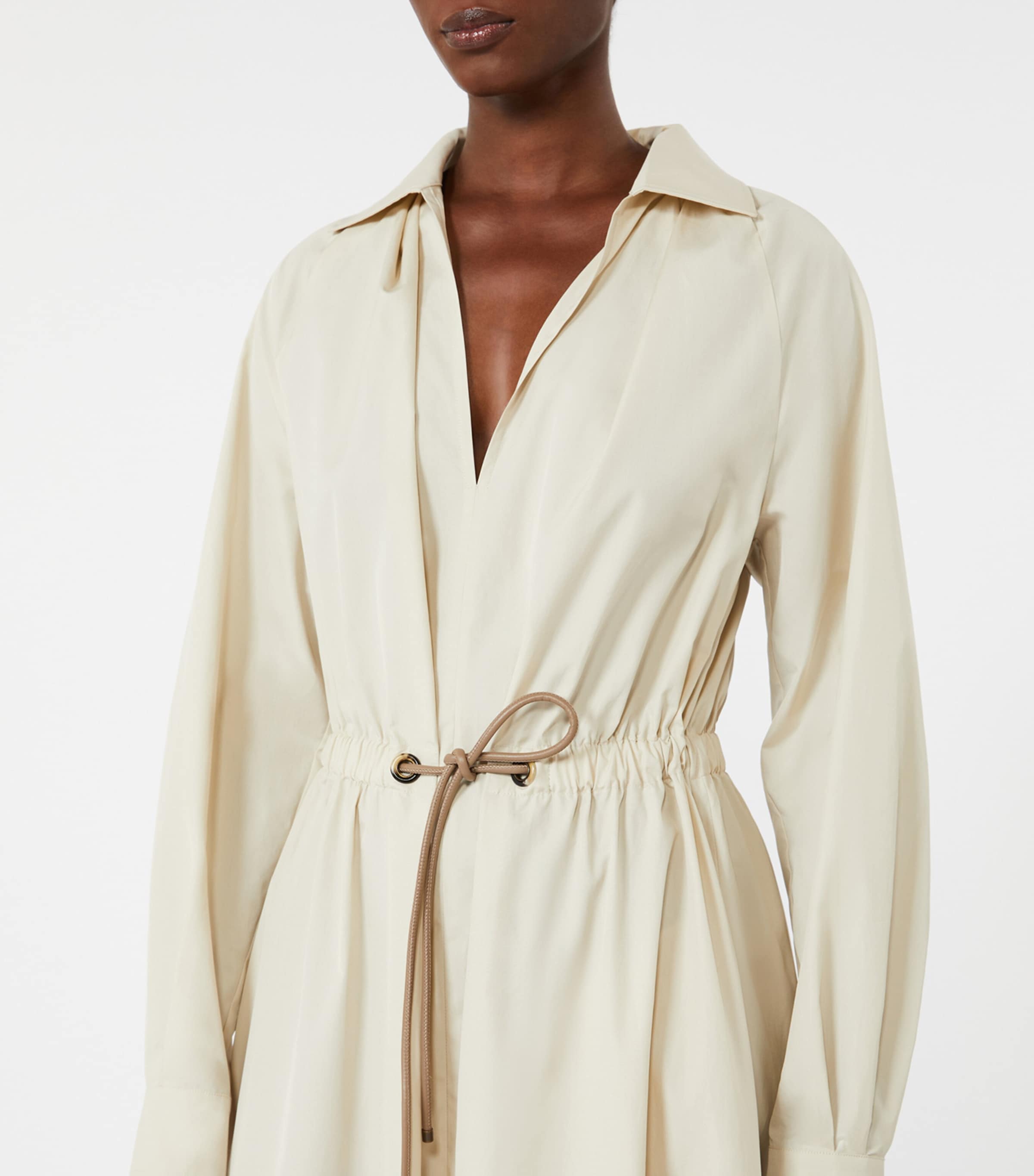 Max Mara Womens Cotton Drawstring Midi Shirt Dress Beige Image 5