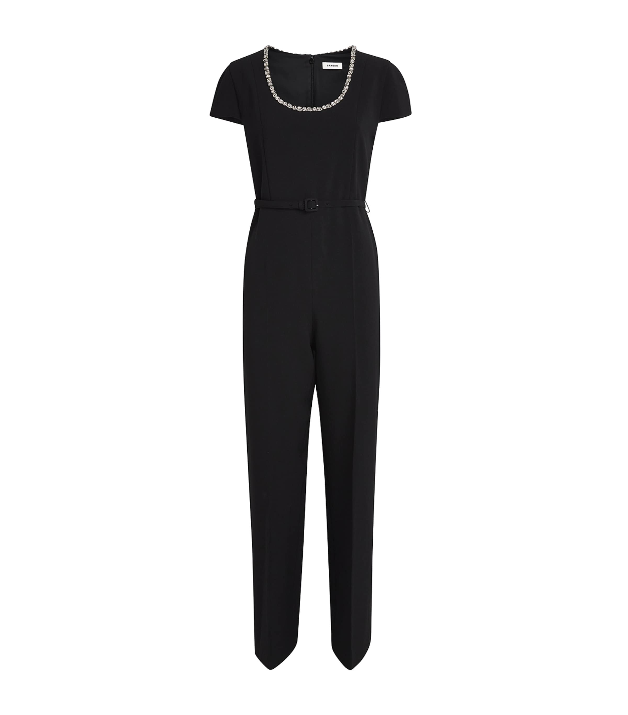 Embellished-Neck Jumpsuit BLACK Image 1