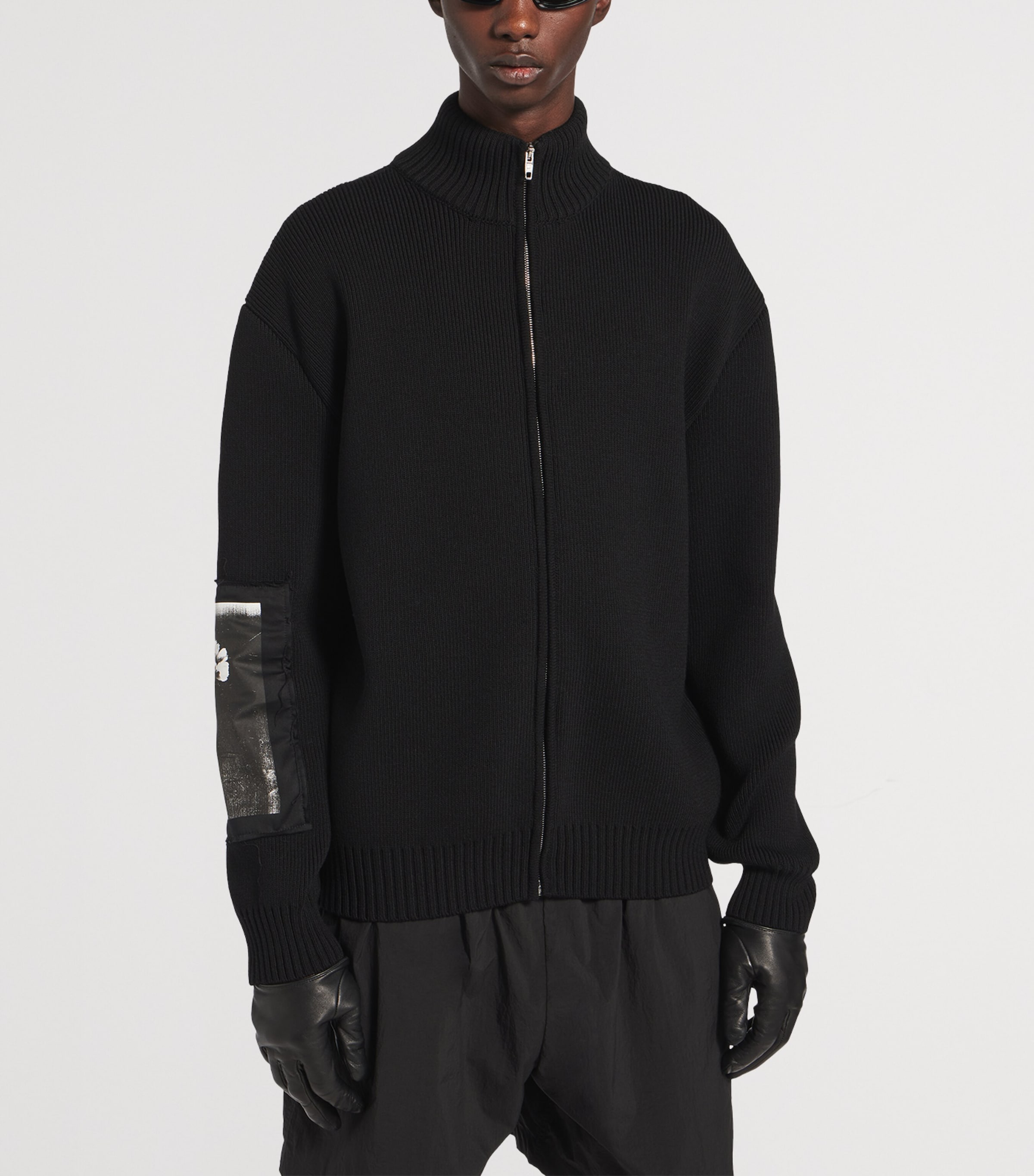 Balenciaga Mens Wool Artwork Patch Zip-Up Jacket Image 5