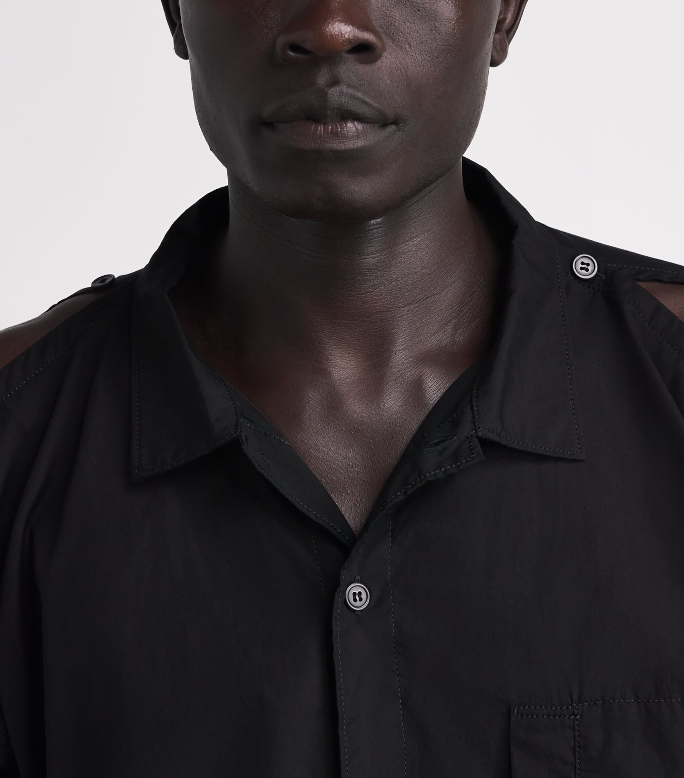 Yohji Yamamoto Mens Cotton Buttoned-Shoulder Shirt Black Image 3