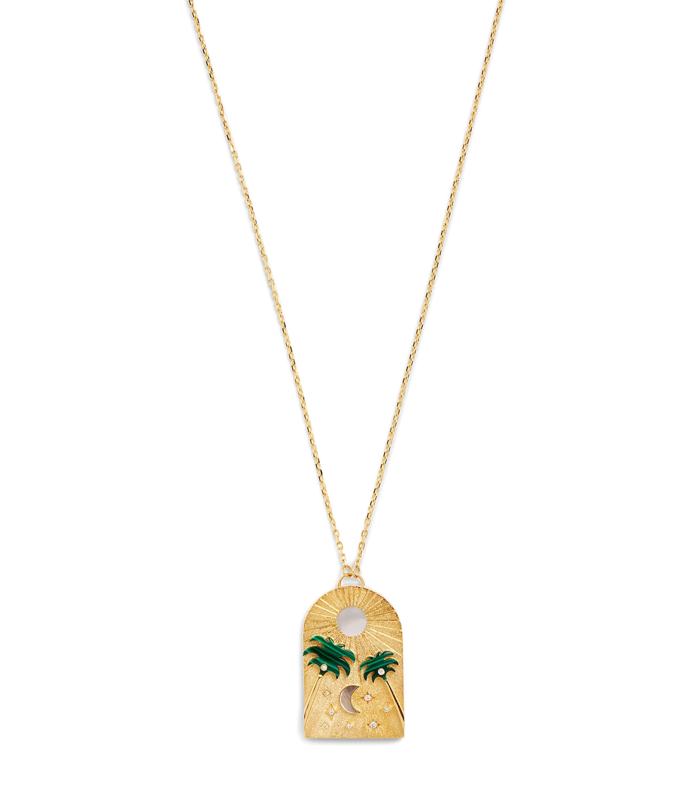 L'atelier Nawbar Yellow Gold, Diamond And Malachite Biladi Palm Necklace In Gold