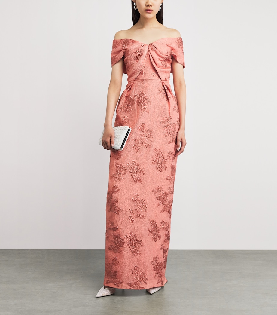 Rebecca Vallance Womens Floral Off-The-Shoulder Levinia Gown Peach Image 2