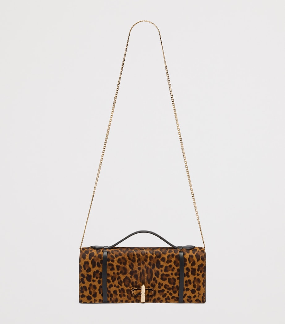 Leopard Calf Hair May Clutch Bag BROWN Image 3