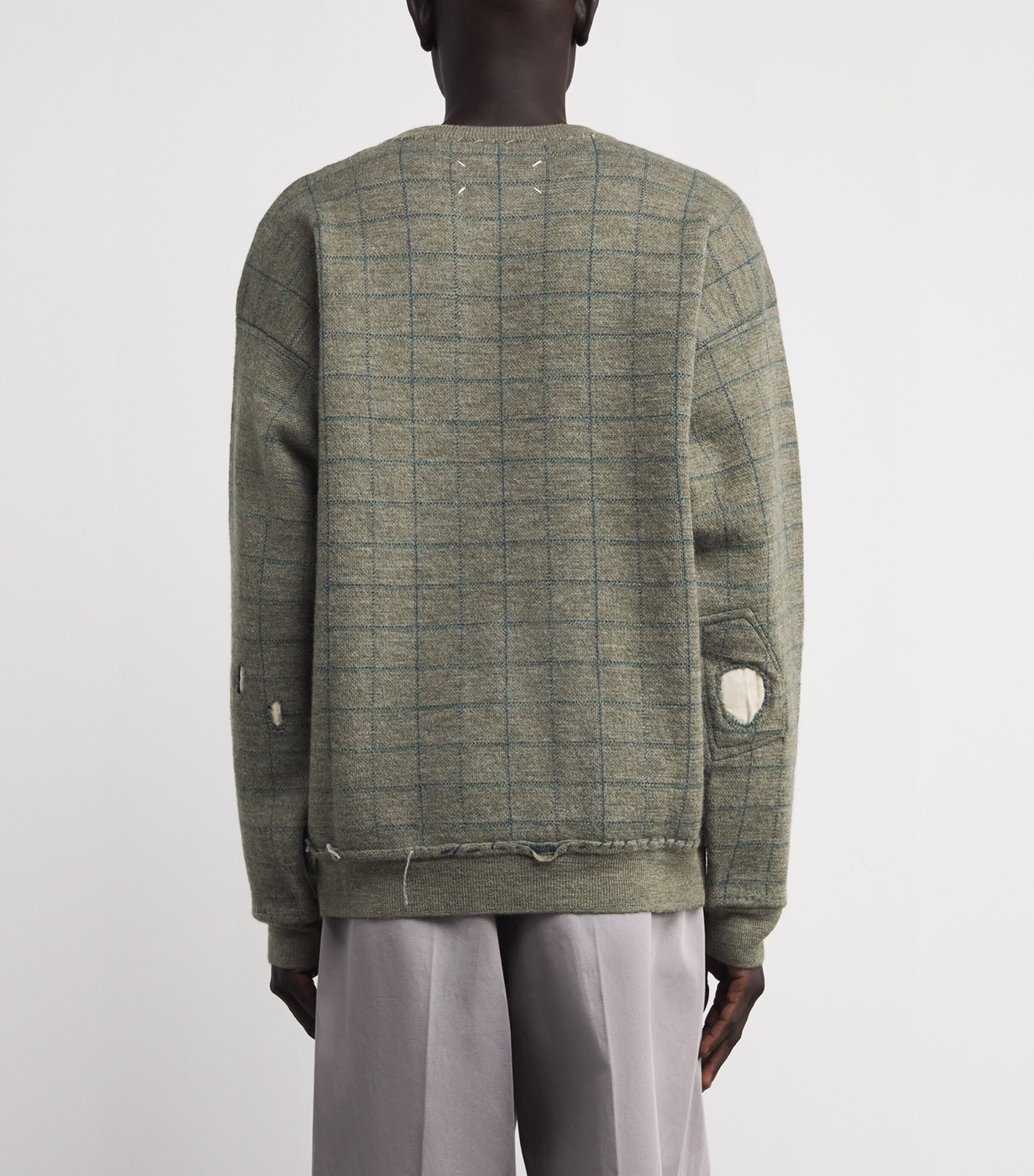 Maison Margiela Mens Virgin Wool Check Sweater Military Green Image 4