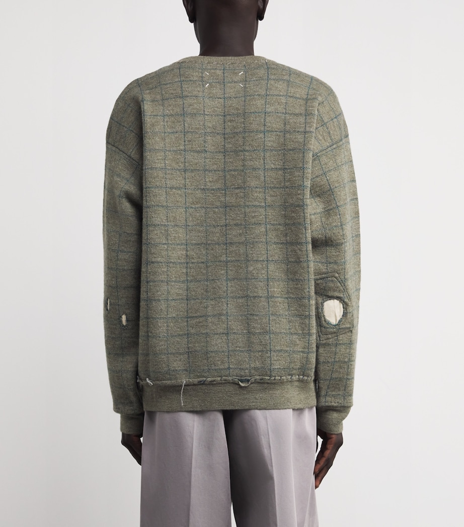 Maison Margiela Mens Virgin Wool Check Sweater Military Green Image 4
