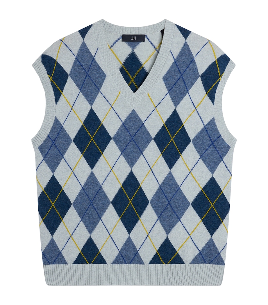 Dunhill Mens Cashmere Argyle Sweater Vest Denim Image 1