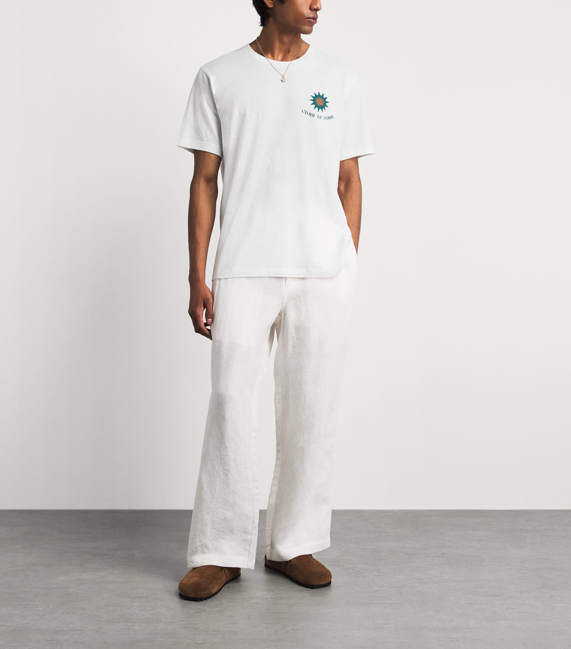 Frescobol Carioca Cotton-Linen Dinis T-Shirt Palm & Cream Image 2