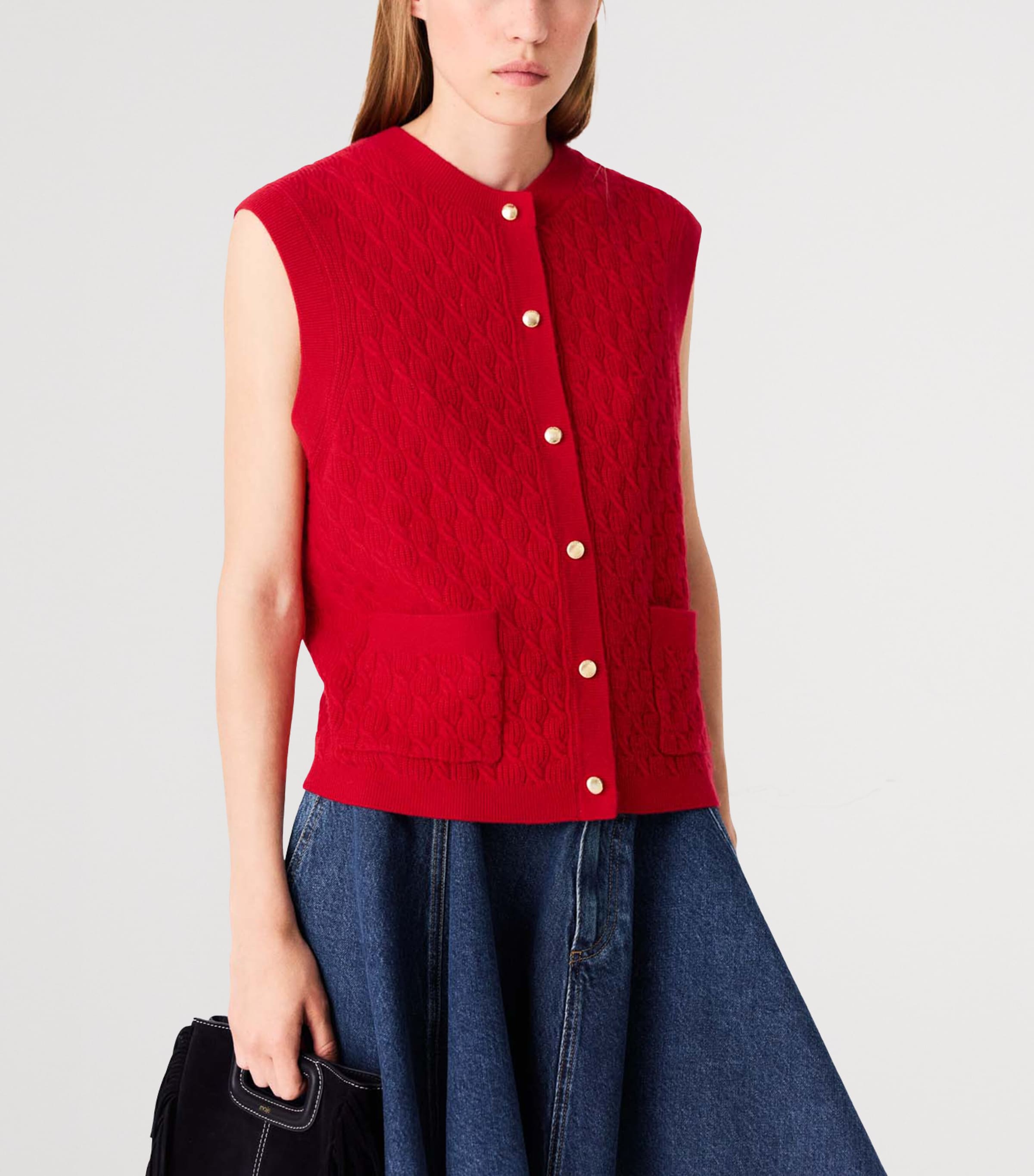Maje Womens Wool-Cashmere Knitted Sweater Vest Red Image 4