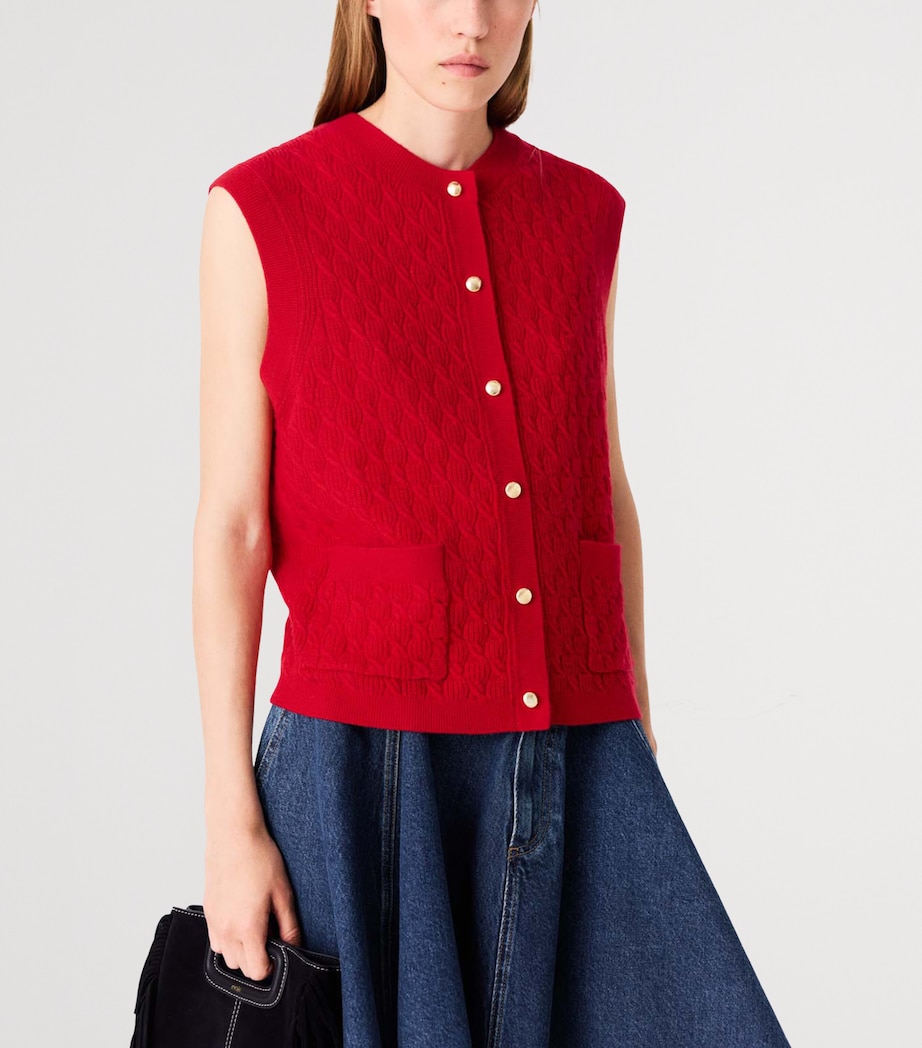 Maje Womens Wool-Cashmere Knitted Sweater Vest Red Image 4