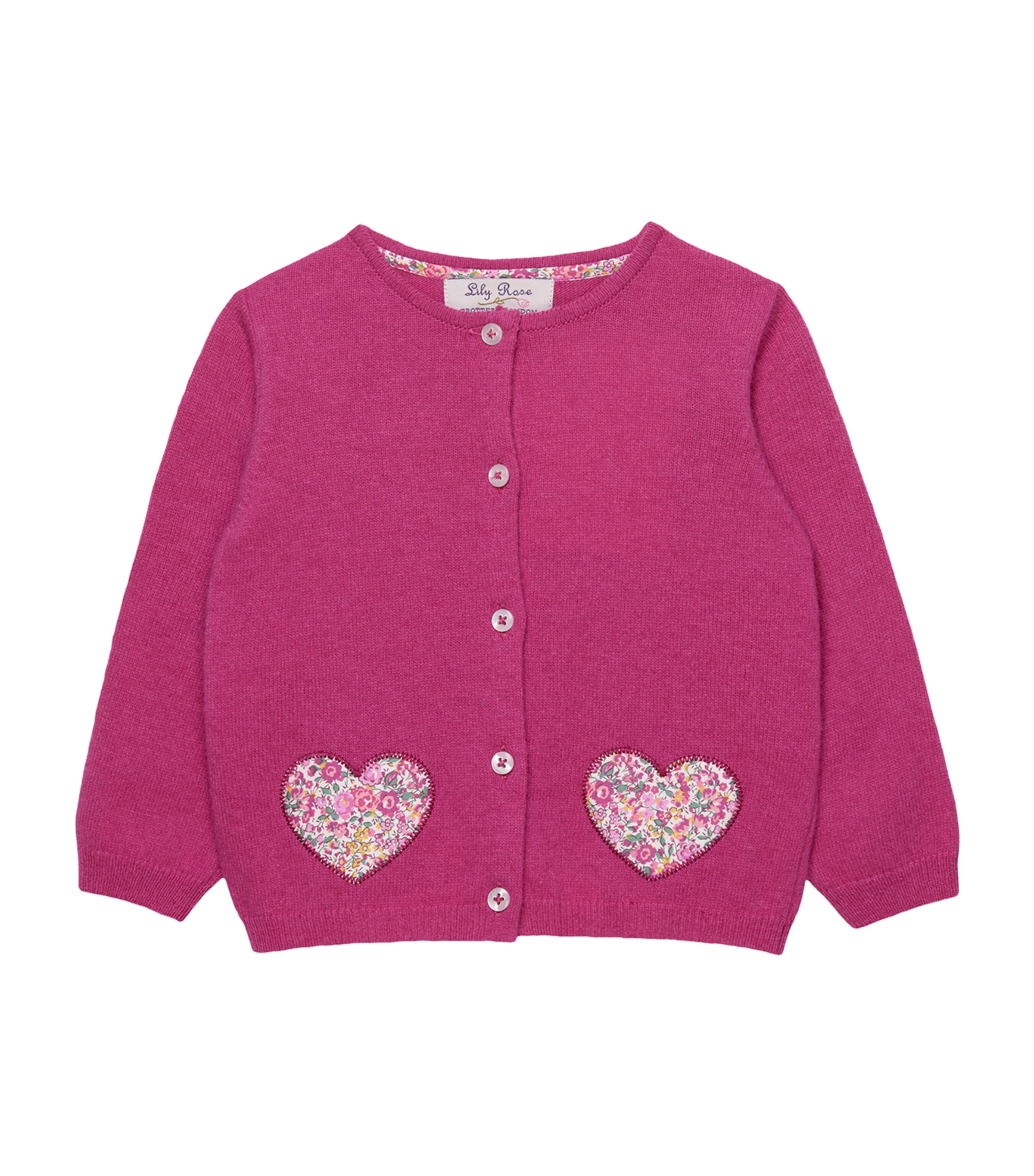 Trotters Liberty Print Emma Georgina Heart Cardigan In Pink