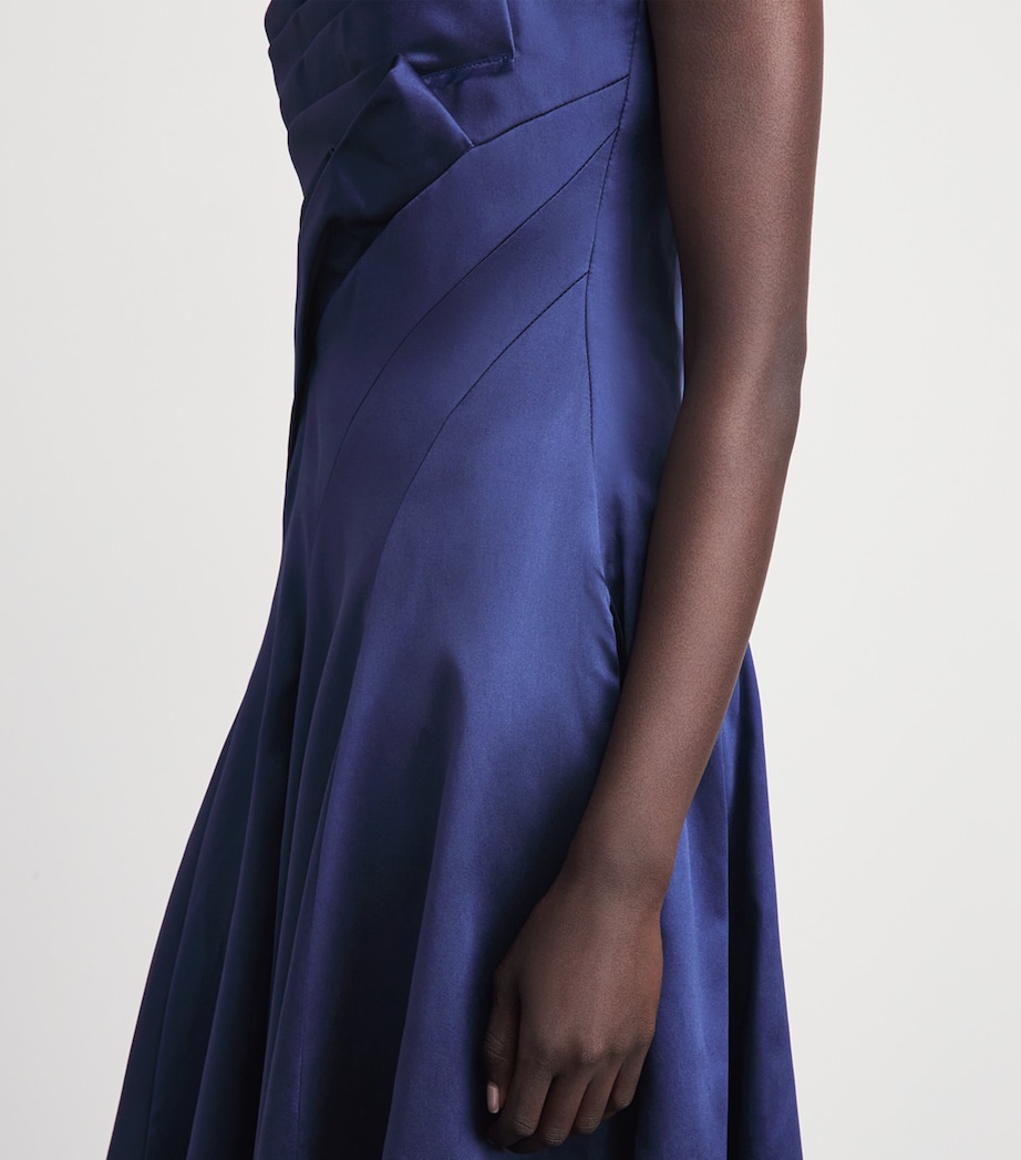 Talbot Runhof Womens Mikado Satin Pleated Gown Navy Image 5