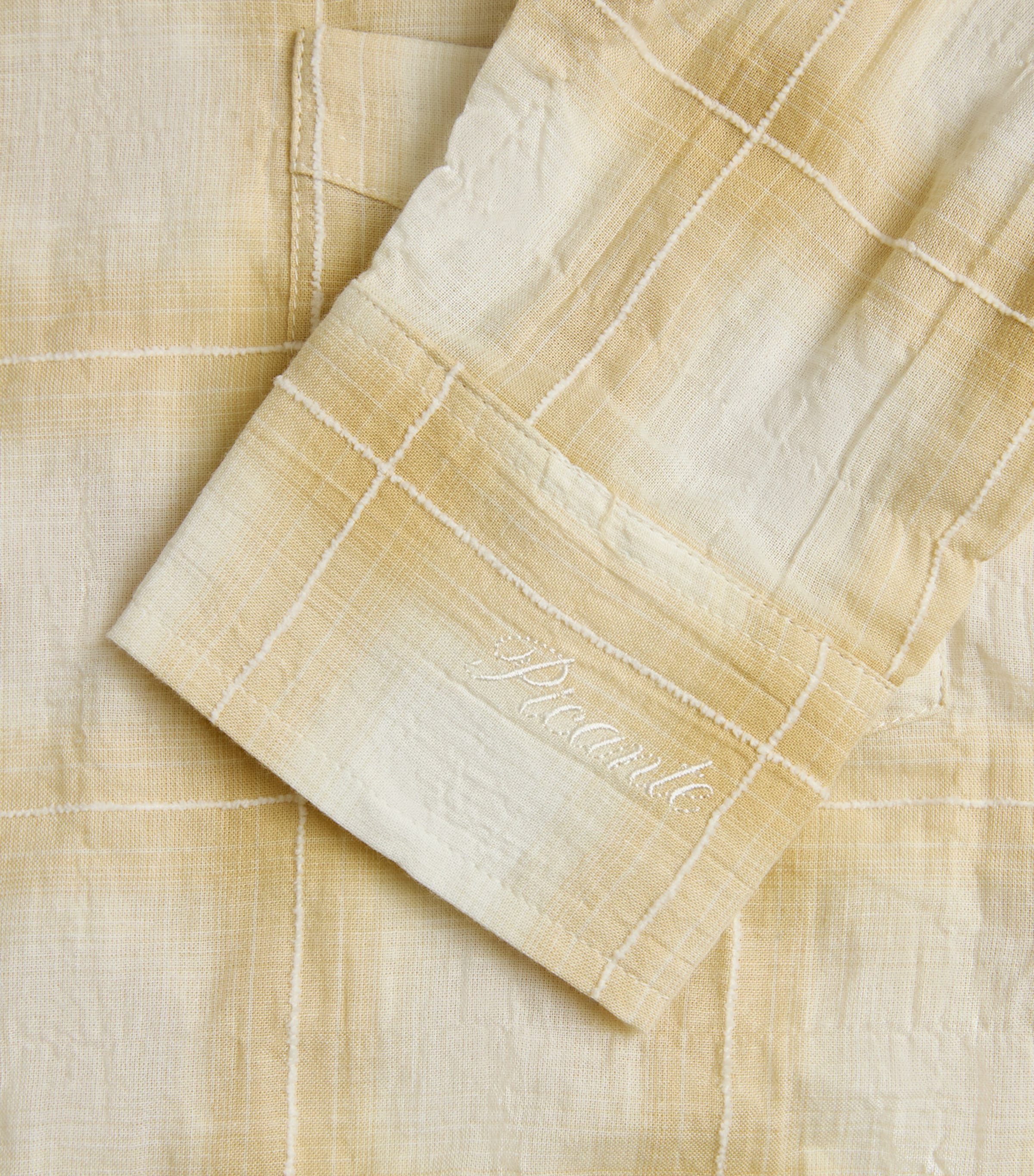 Picante Mens Cotton Crinkle Check Rocco Shirt Ivory Image 6