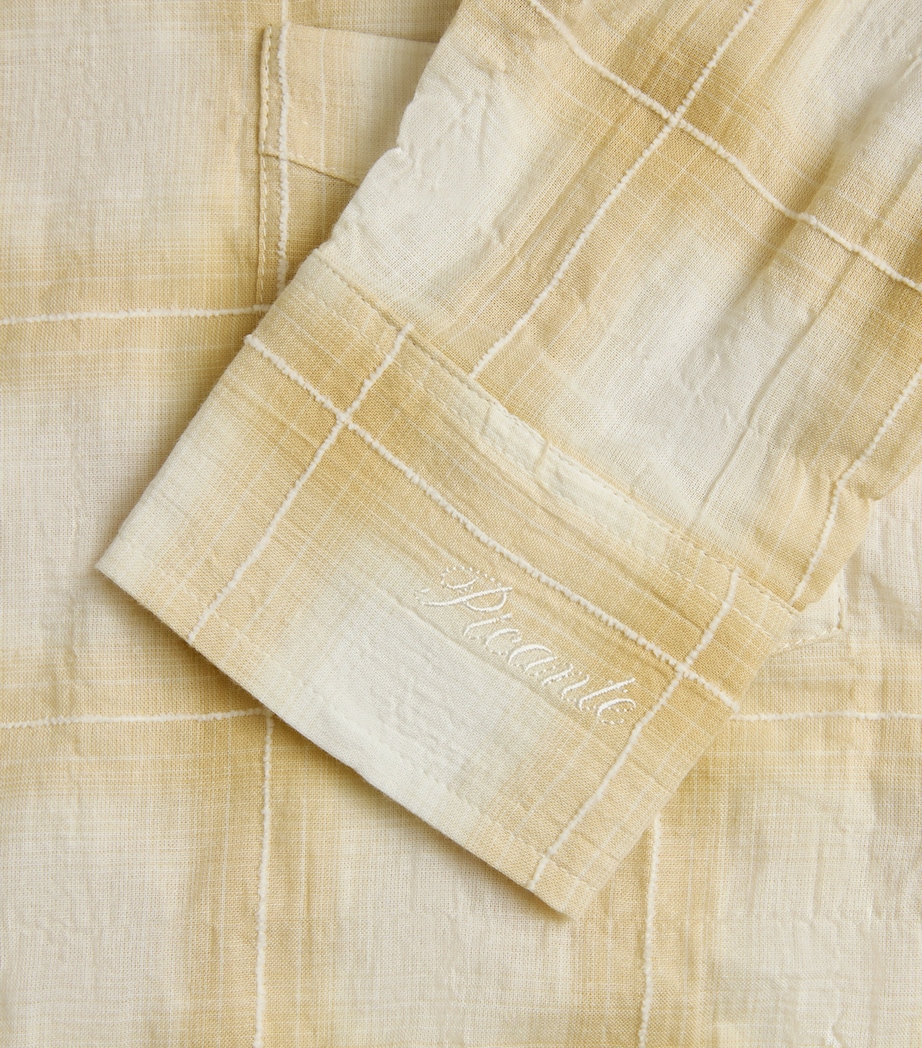 Picante Mens Cotton Crinkle Check Rocco Shirt Ivory Image 6