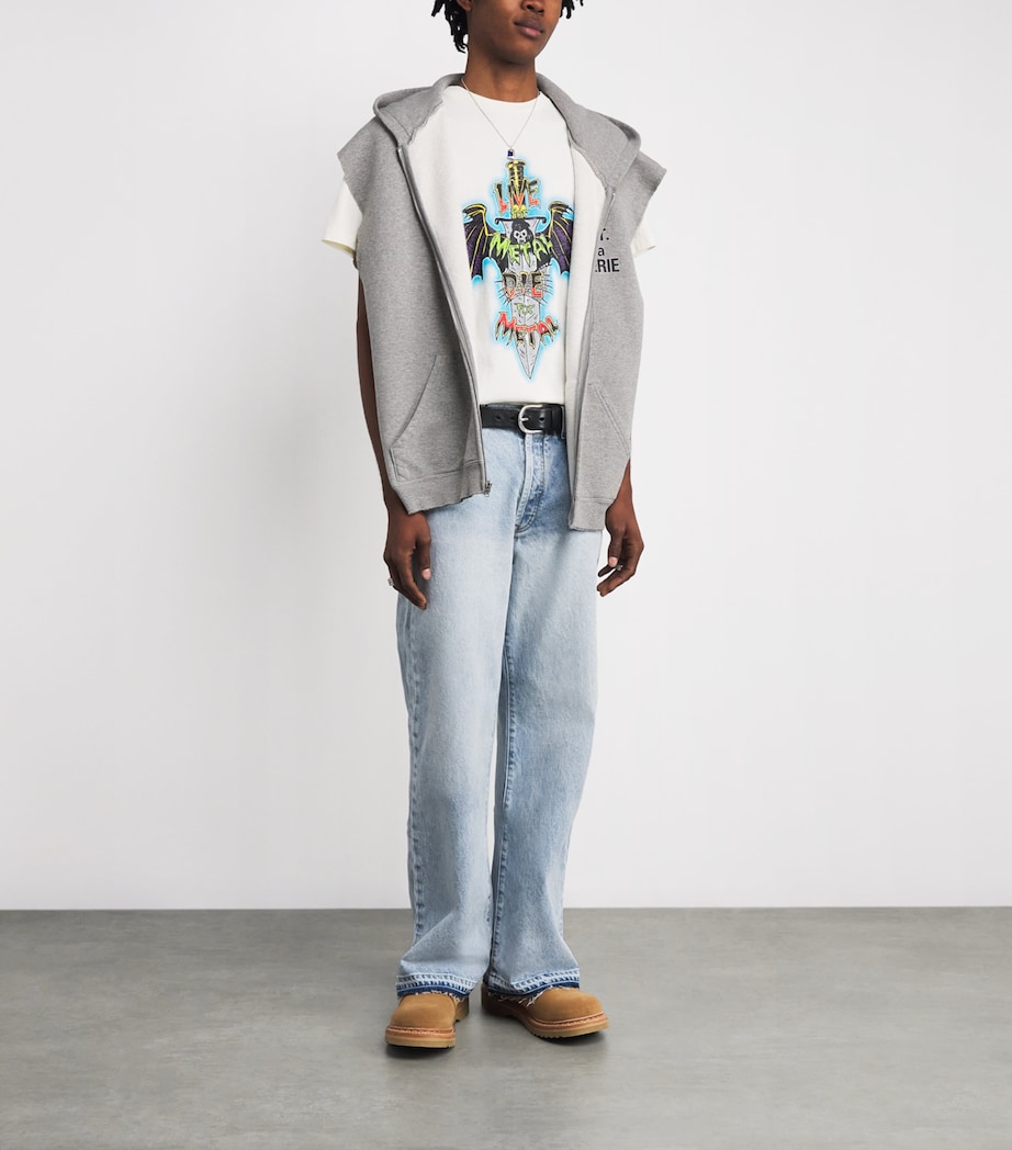 Cotton Sleeveless Zip-Up Hoodie H. GREY Image 2