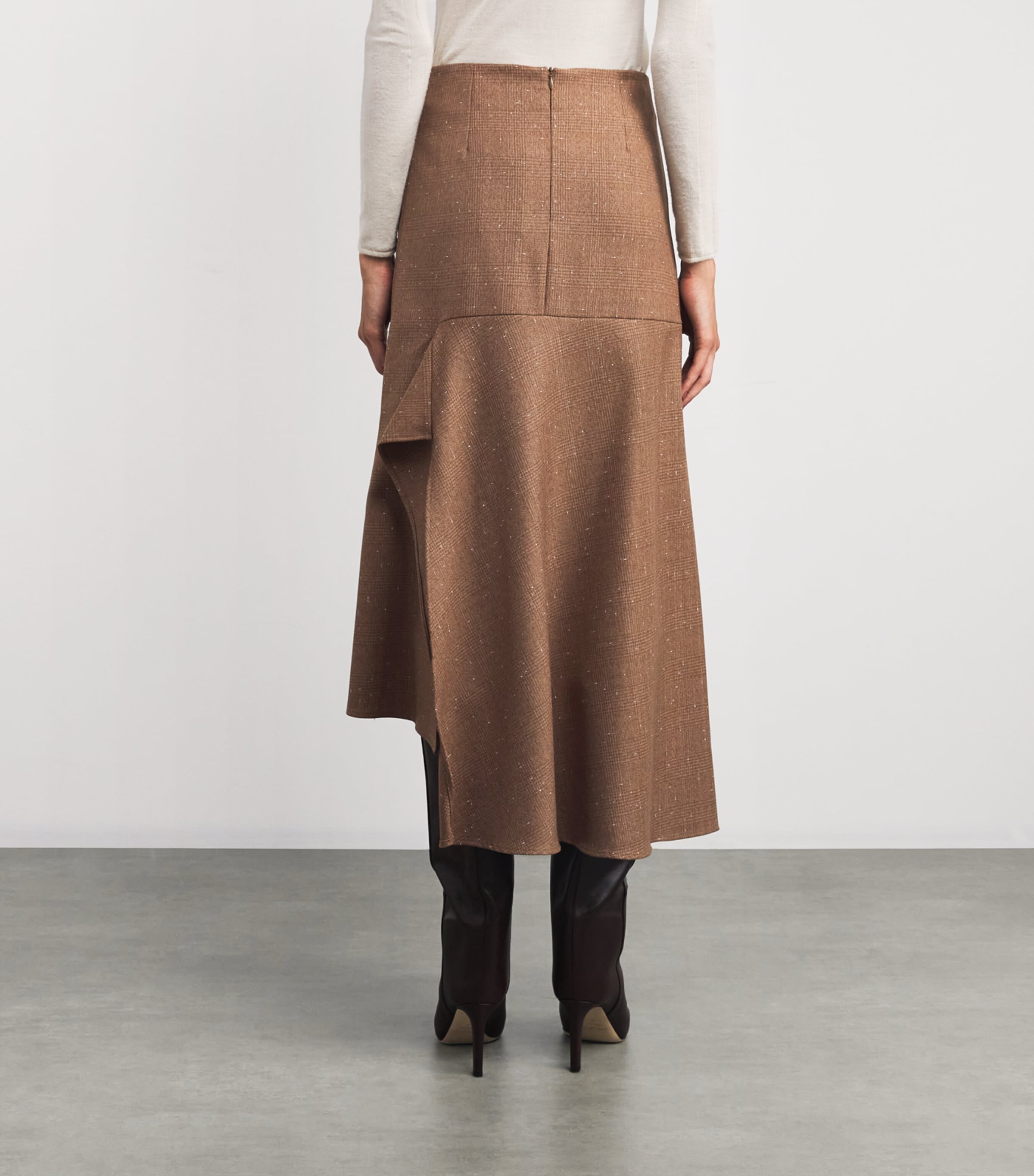 Fabiana Filippi Brown Virgin Wool Asymmetric Midi Skirt