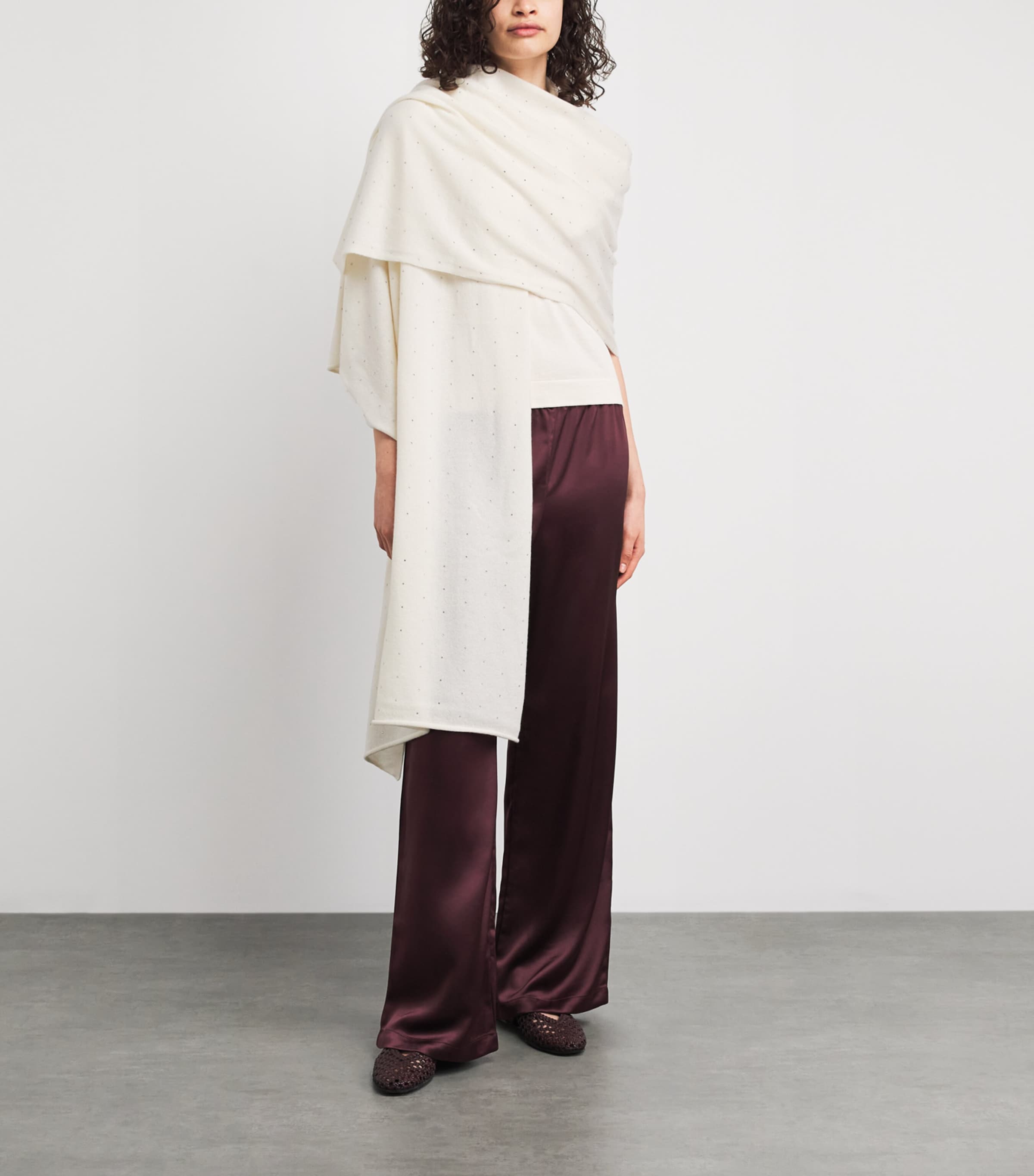 William Sharp Cashmere Crystal-Embellished Scarf Winter White/si Image 2