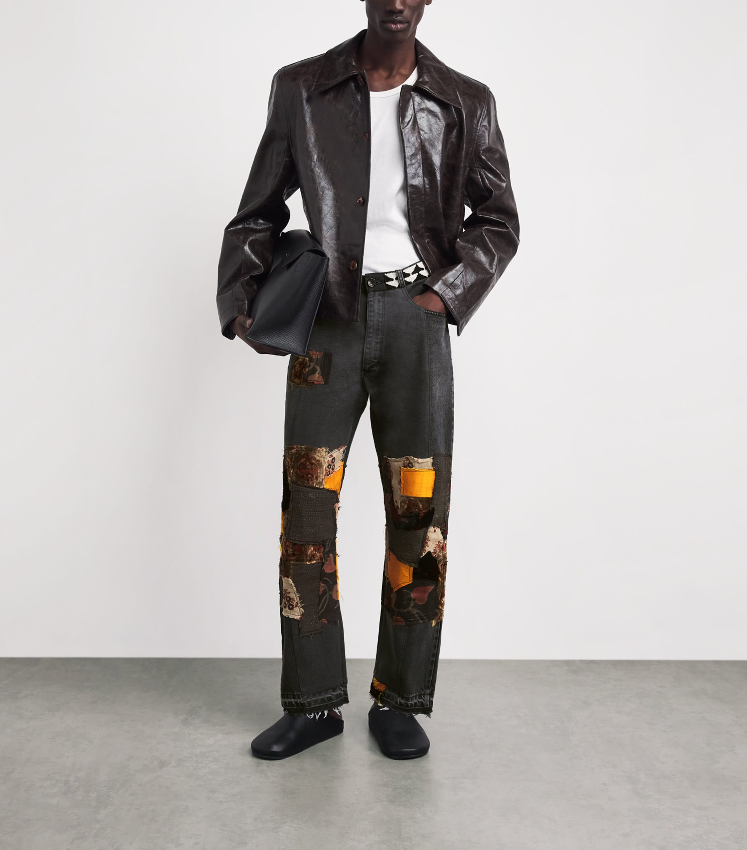 Kartik Research Mens Manali Patchwork Wide-Leg Jeans Black/orange/nvy/red Image 2