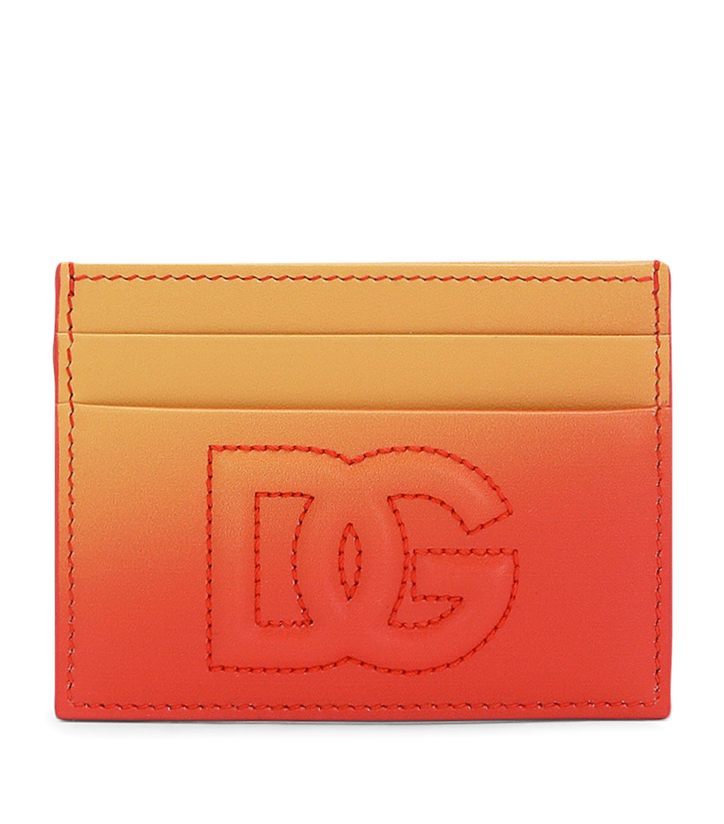 Dolce & Gabbana Leather Ombré Card Holder In Orange