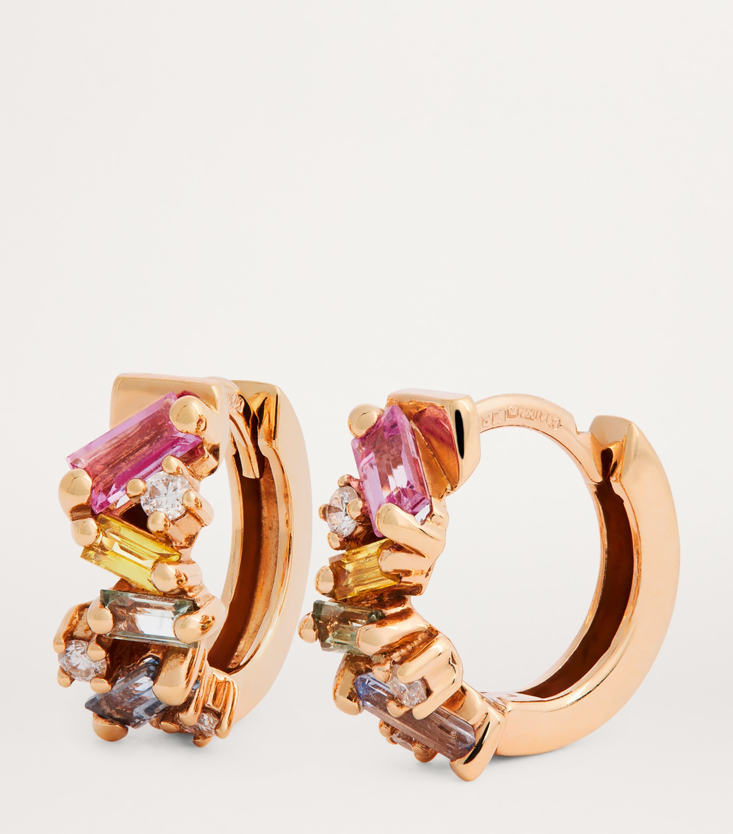 Rose Gold, Diamond and Sapphire Frenzy Huggie Earrings 18K RG/PS Image 6