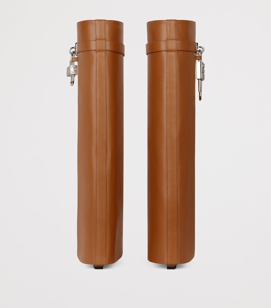 Leather Shark Lock Knee-High Boots 90 MID BROWN Image 5